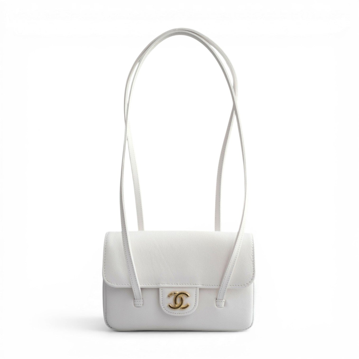 Chanel 26 Preppy Coco 17 Mini White Grained Shiny Calfskin Gold Hardwa