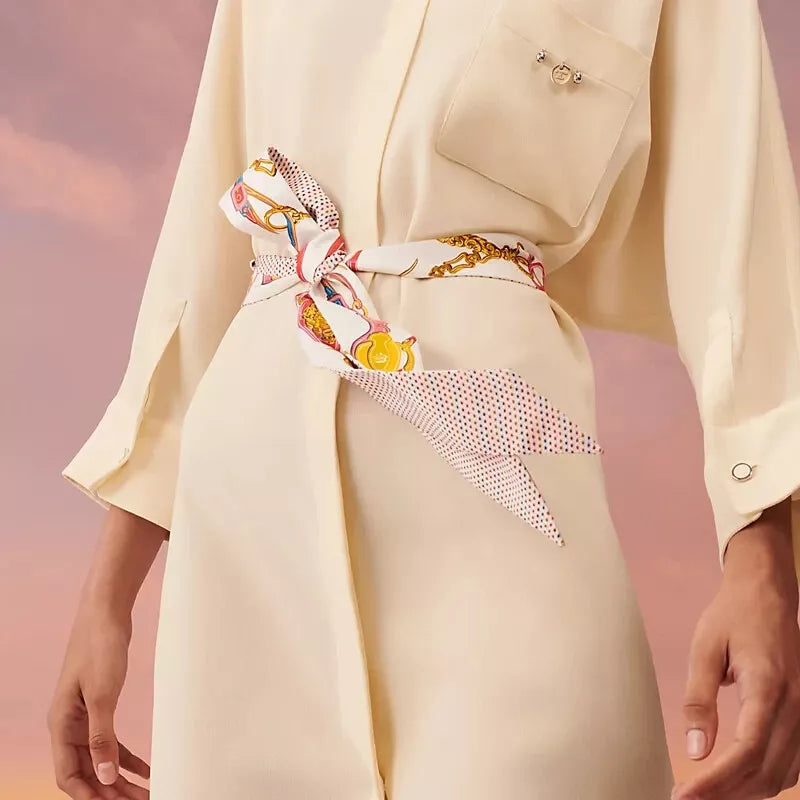 Hermes Pointille Brides de Gala Applique Pique Twilly twins Blanc / Ro