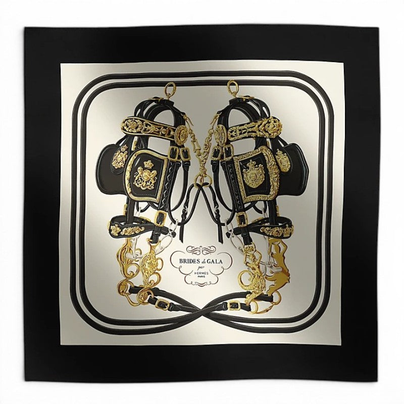 Hermès Scarf Brides de Gala Forever Noir / Crème / Gold 100% Silk 90