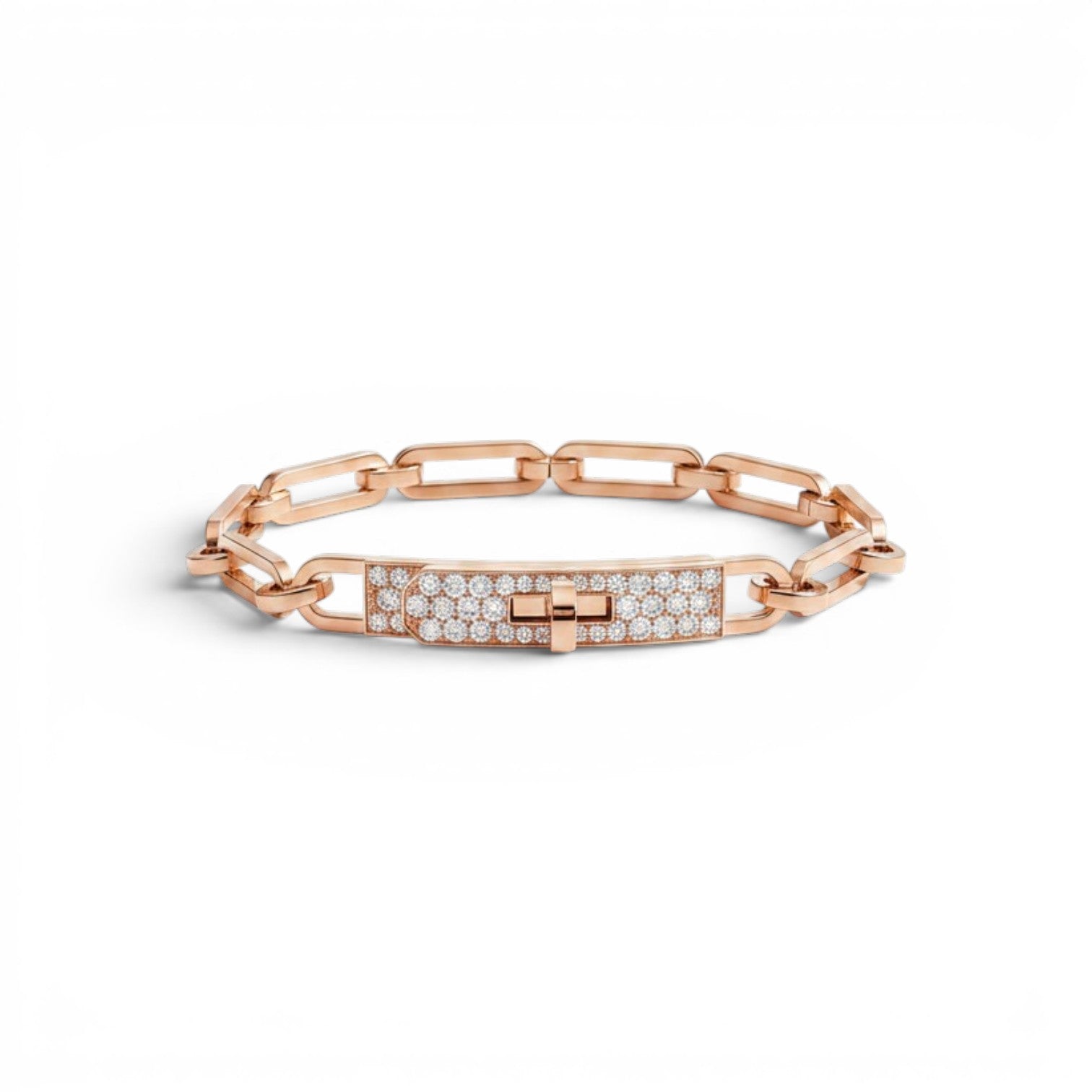 Hermès Kelly Chaine Bracelet Small Model 18K Rose Gold Diamonds Size 140