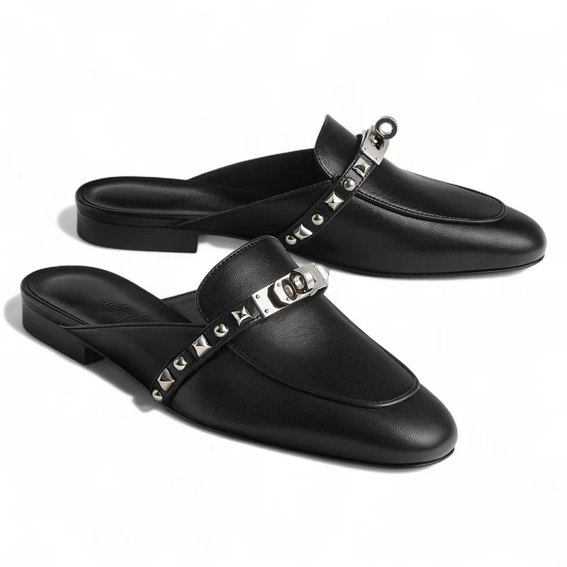 BNIB Hermes Mule Femme OZ Chevre/ Clous Noir 38