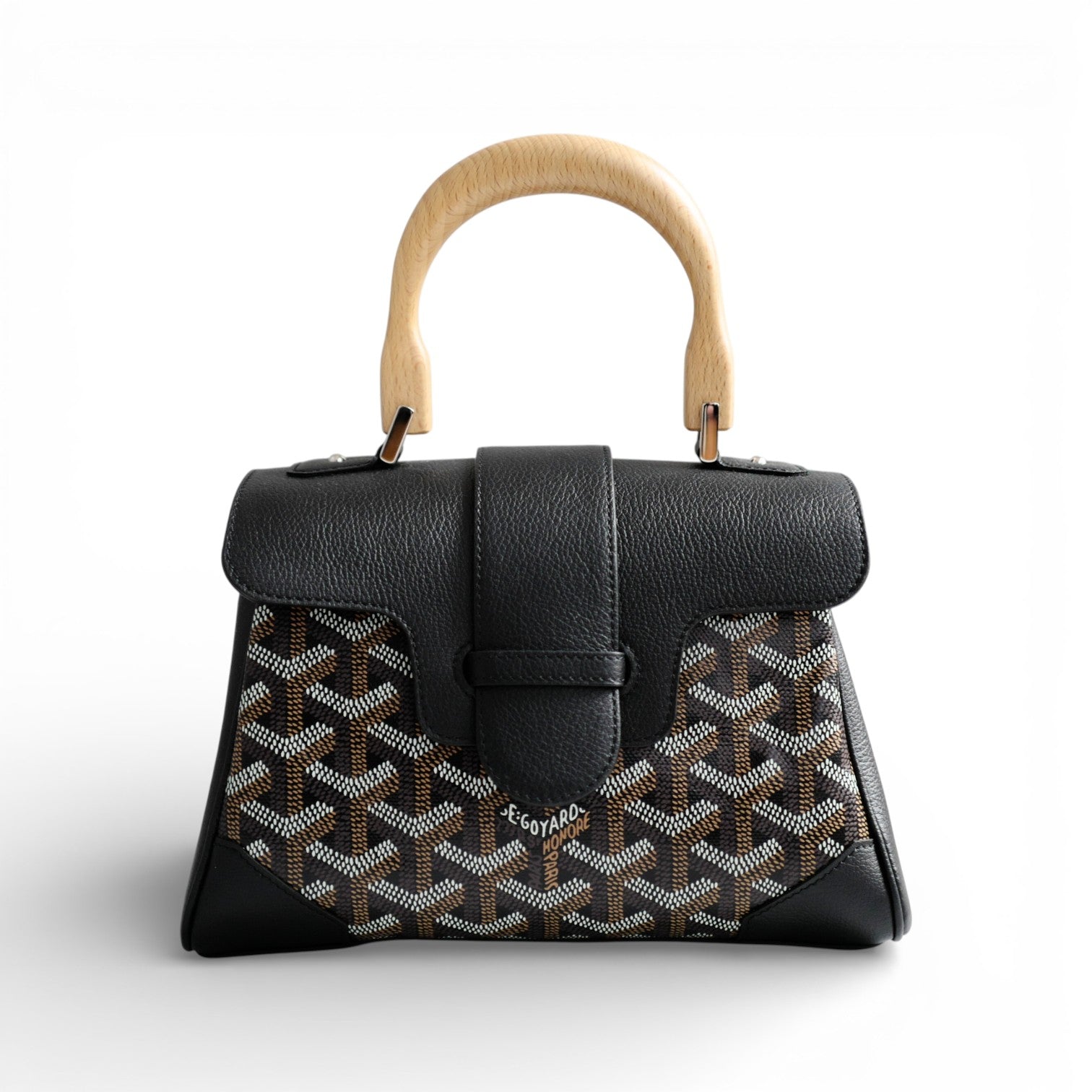 NEW Goyard Saigon Souple Mini Bag in Black Palladium HW with Beech Handle
