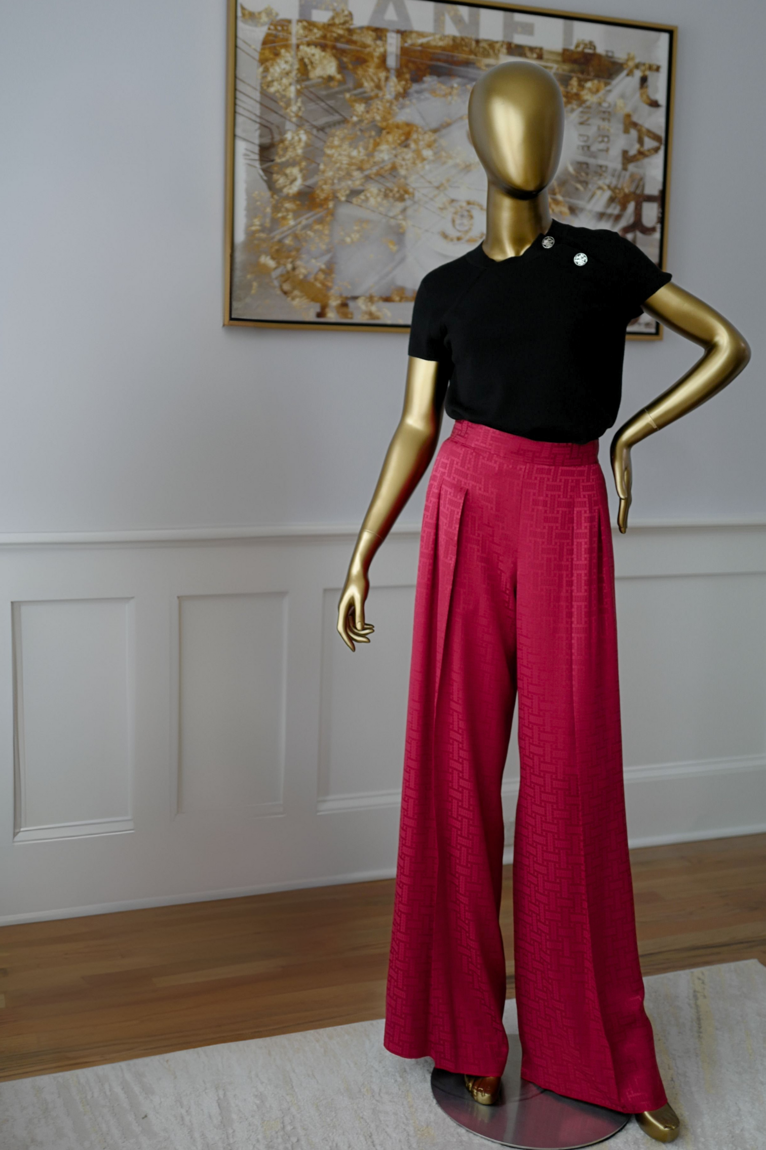 NEW Hermès "Mosaique" Wide Leg Pants Rose Framboise Size 34