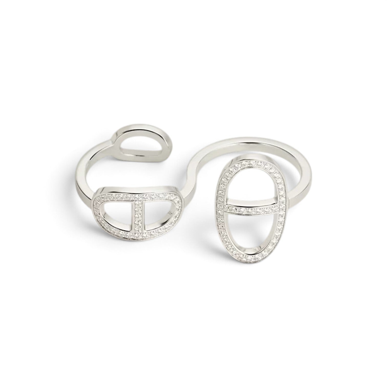 Hermès Chaine d'ancre Contour Double Diamond Ring White Gold Size 53 18K