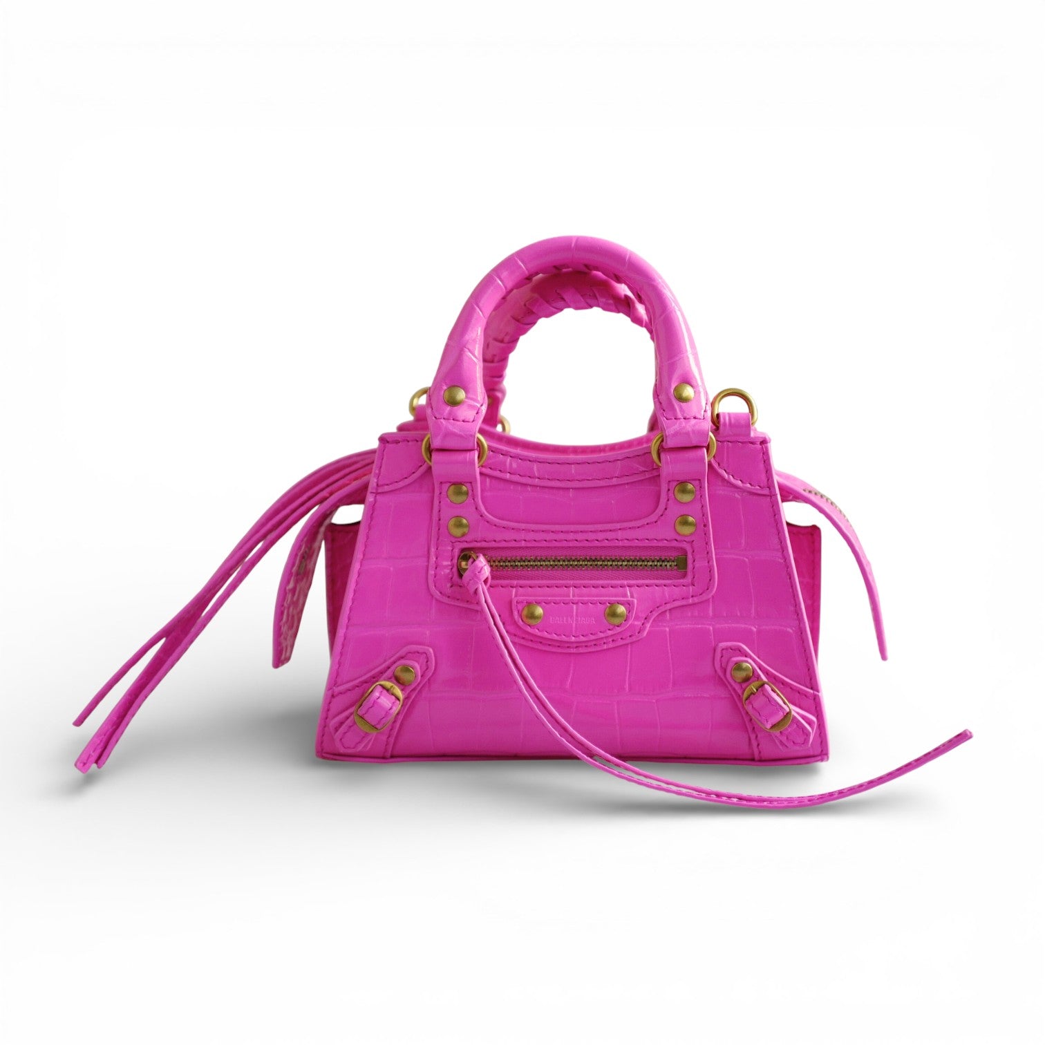 Balenciaga Neo Classic Nano Size In Bright Pink Croco Leather