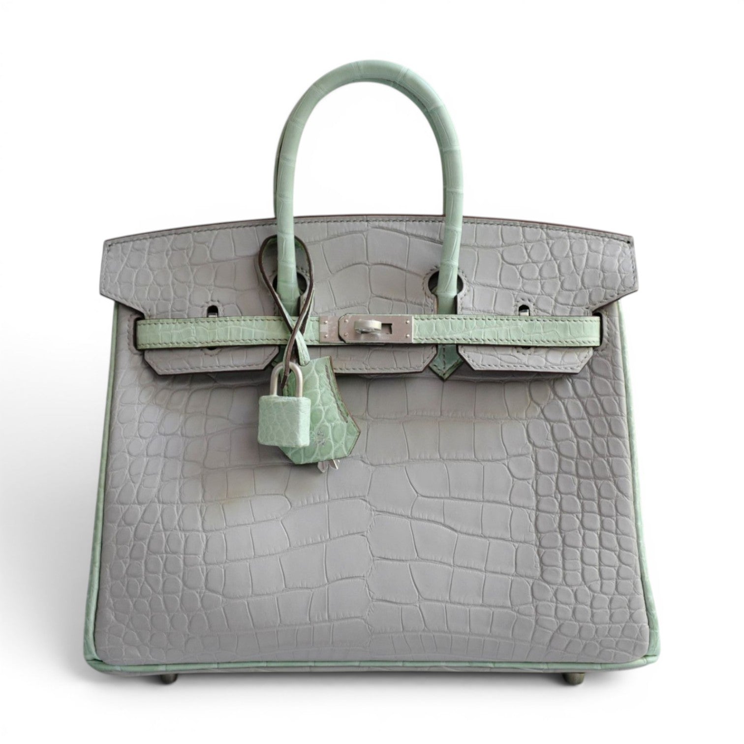Hermès Birkin 25 HSS Gris Perle Vert D'eau Matte Crocodile Brushed PHW