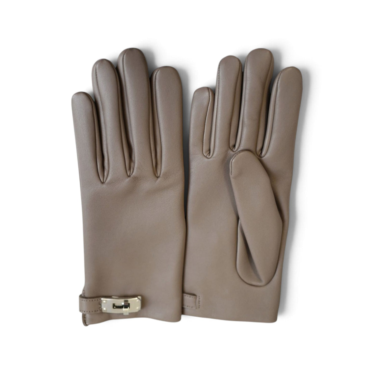 Hermès Hommage Gloves Lambskin Leather with Silk Lining Etoupe Size 70