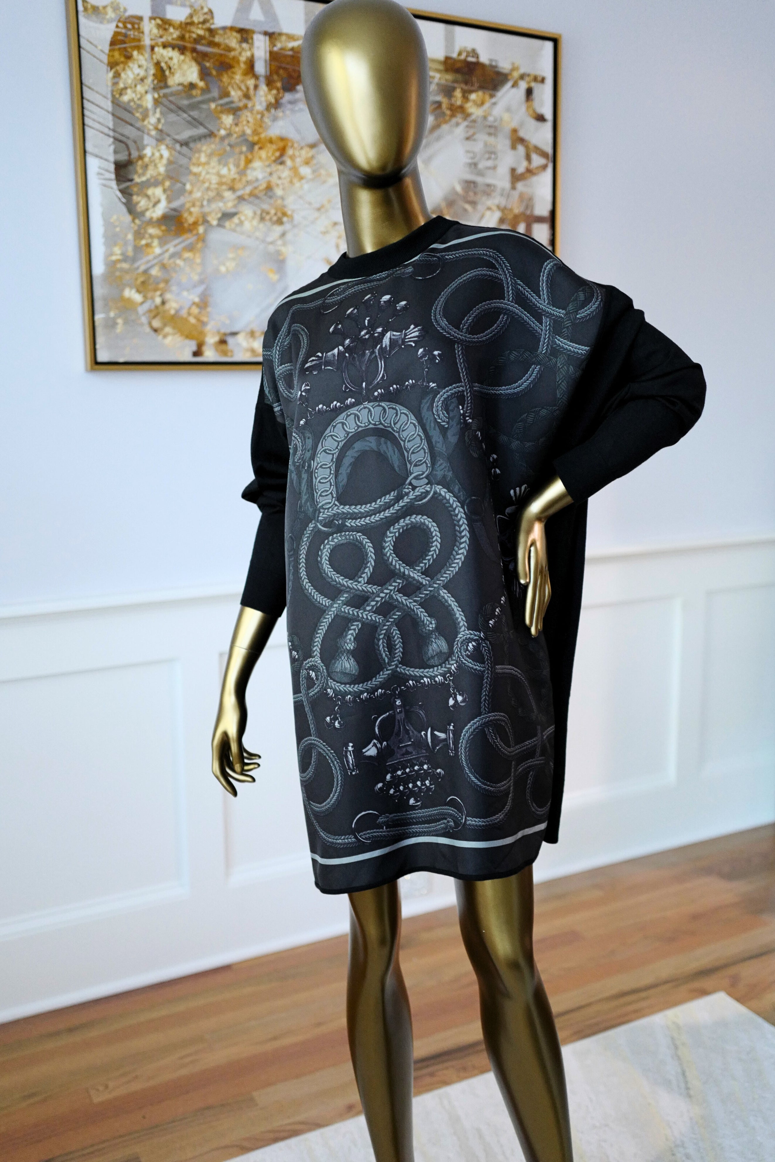 NEW Hermès "Palefroi Remix" Twillaine Tunic Short Dress Gris Charbon Size 36