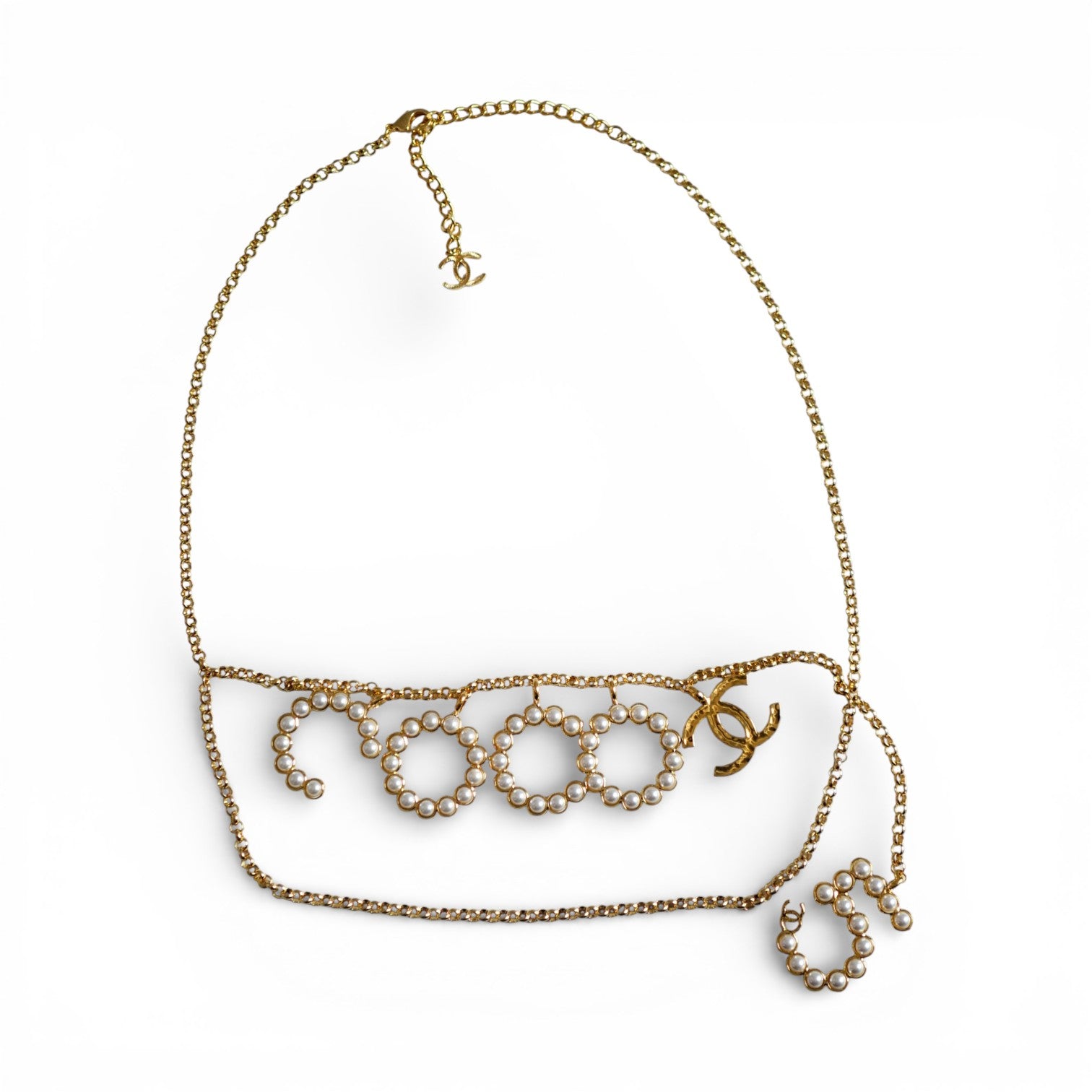 BNIB Chanel 24S Chain Belt with COCO & No 5 Pendant in Gold & Pearly White 85