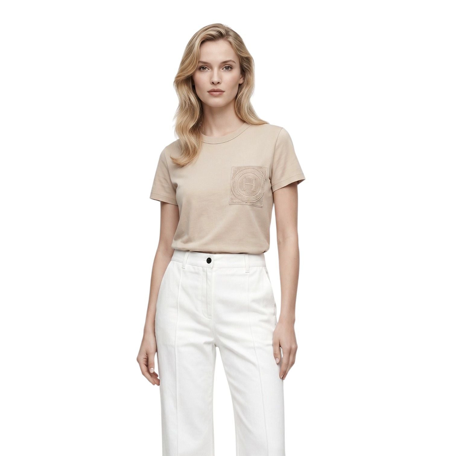 Hermès Embroidered Pocket T-shirt Beige Pierre D'Istrie Cotton Size 34