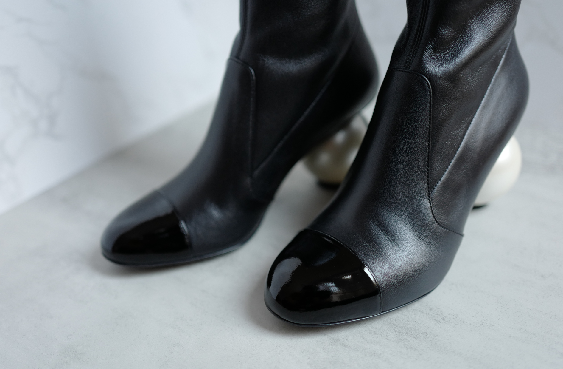 Chanel Boots Stretch Lambskin with Patent Calfskin Cap Toe Black 37.5