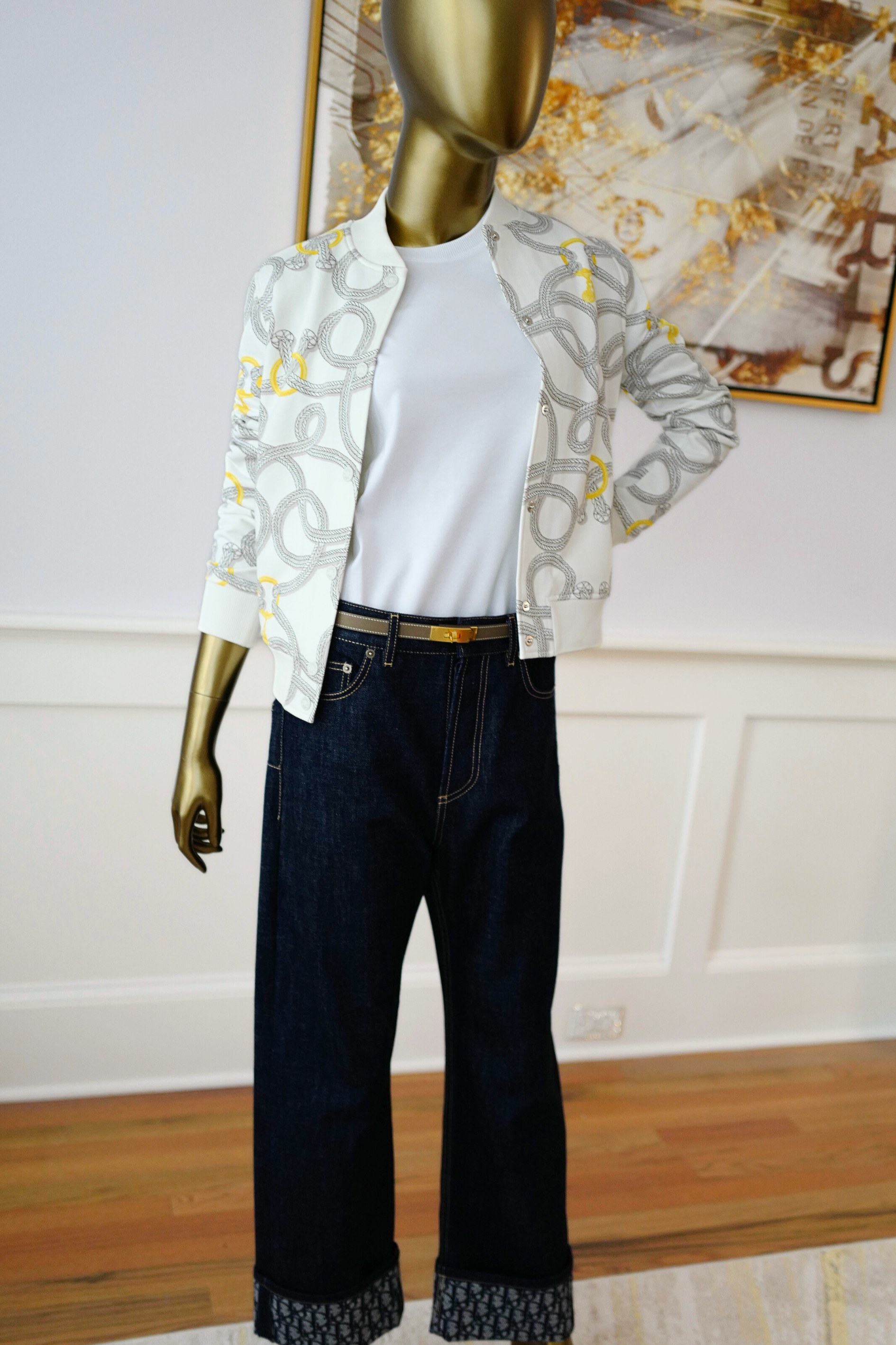 New Hermès Palefroi Remix Varsity Jacket Blanc Cassé White Size 34
