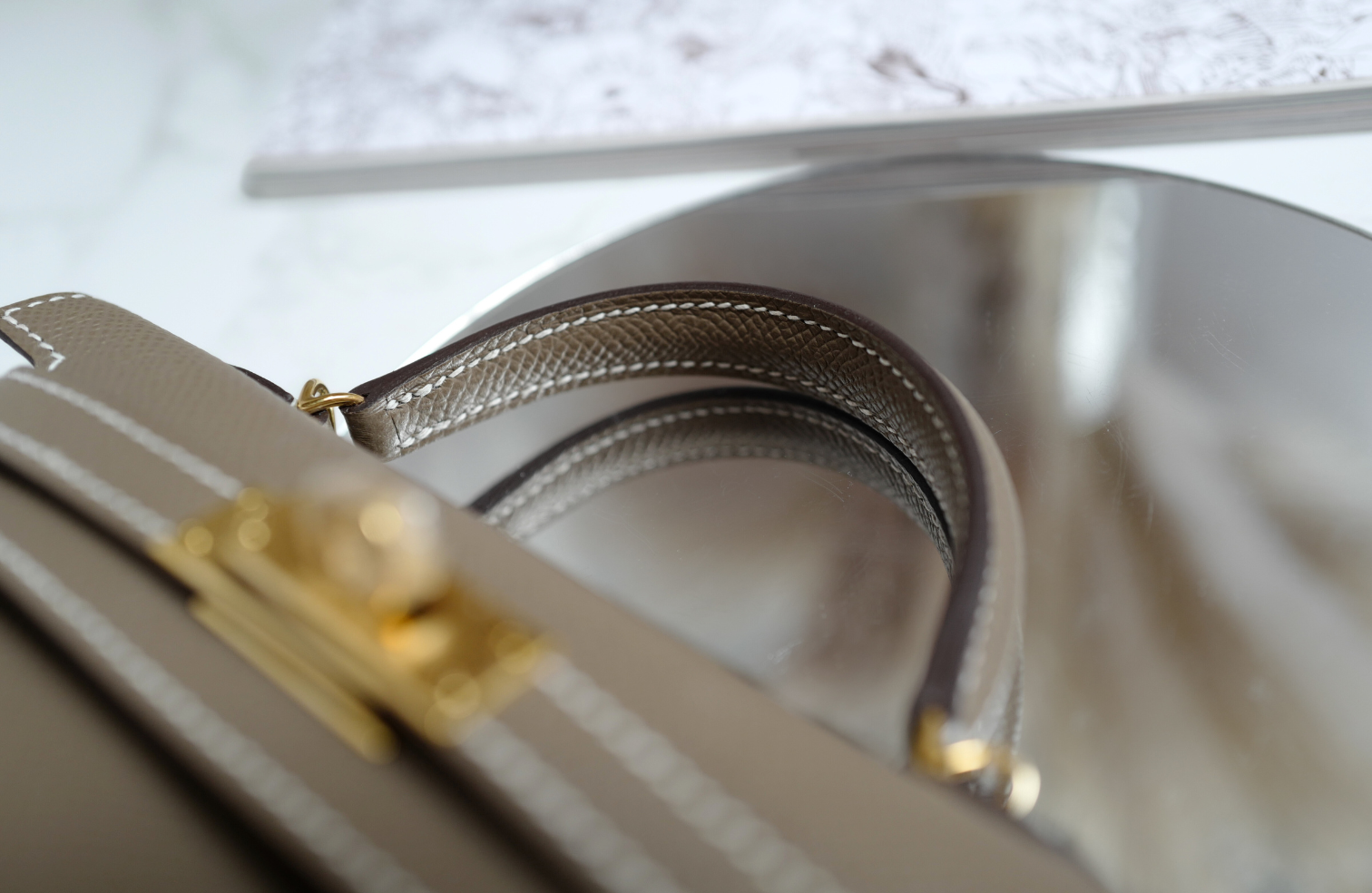 New Hermès Mini Kelly Etoupe Epsom Leather with Gold Hardware