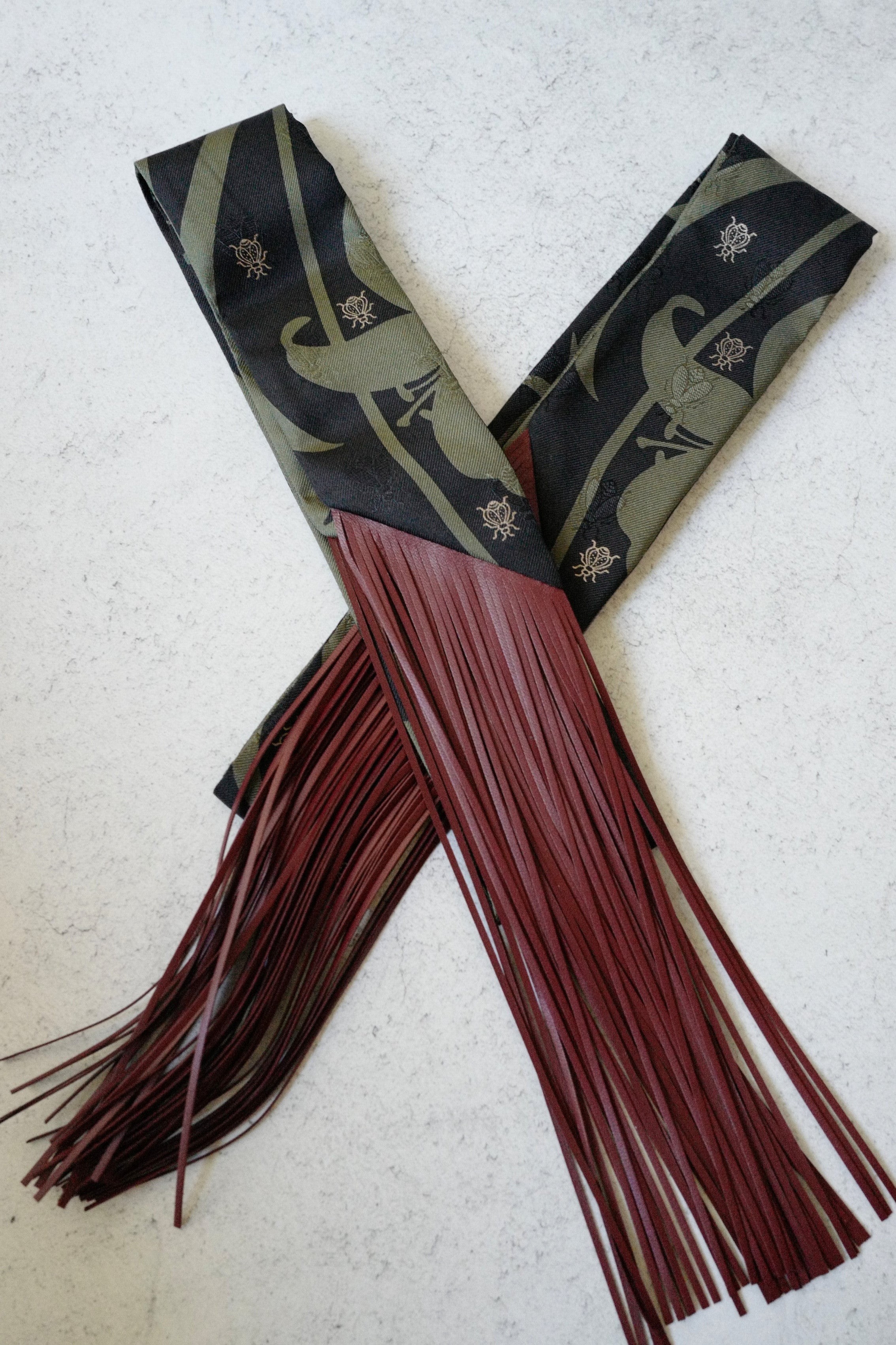 Hermès Twilly Bouquet Final Silk Noir Vert Loden with Leather Fringe