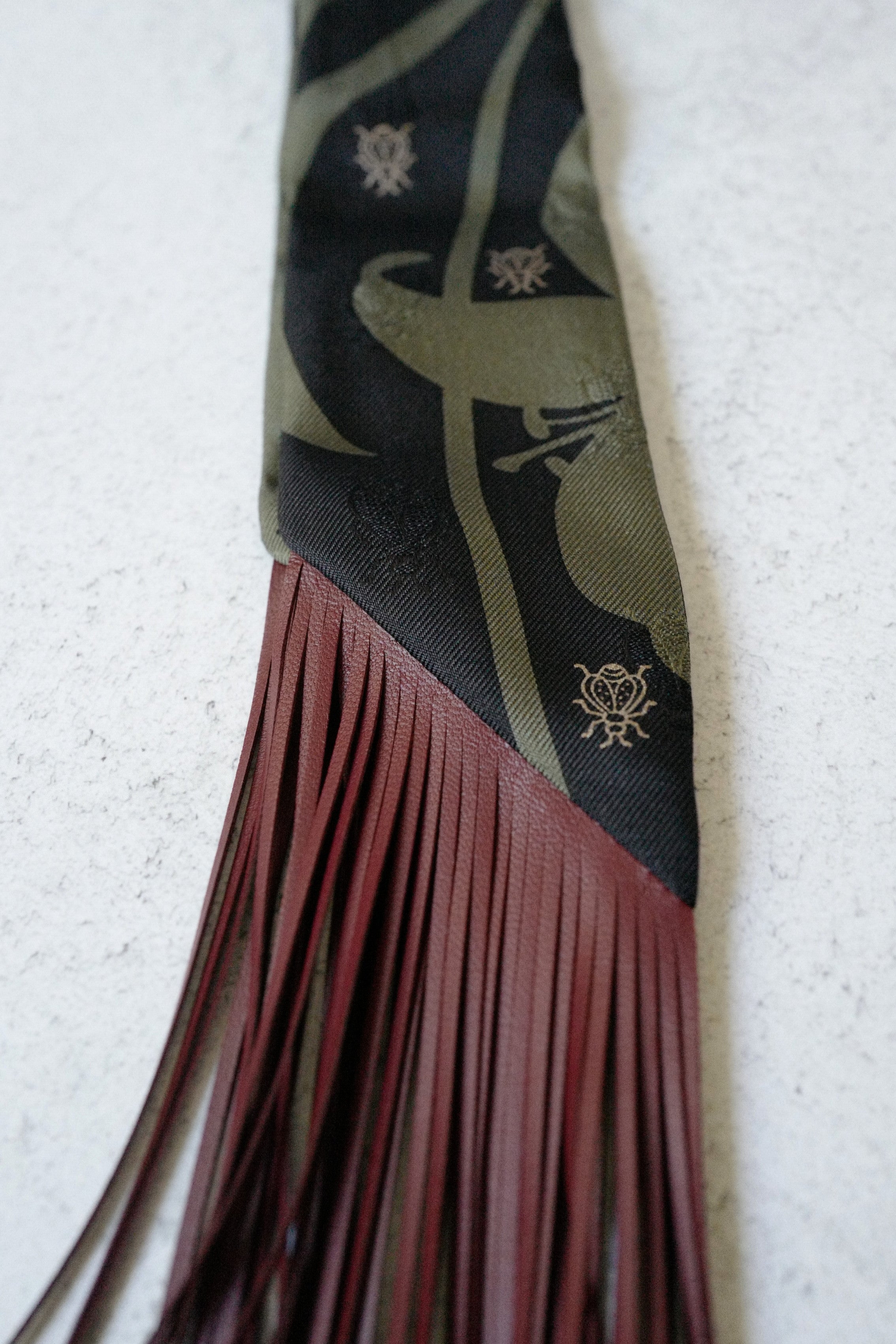 Hermès Twilly Bouquet Final Silk Noir Vert Loden with Leather Fringe