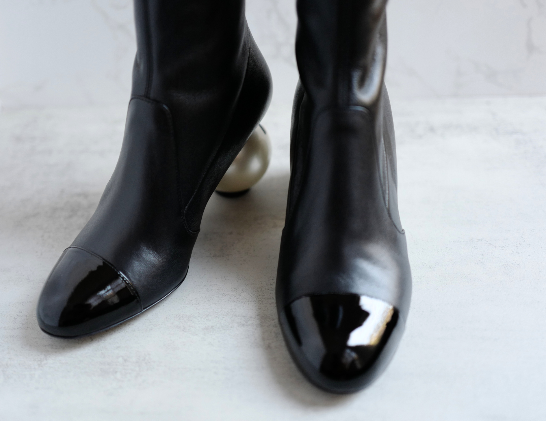 Chanel Boots Stretch Lambskin with Patent Calfskin Cap Toe Black 37.5