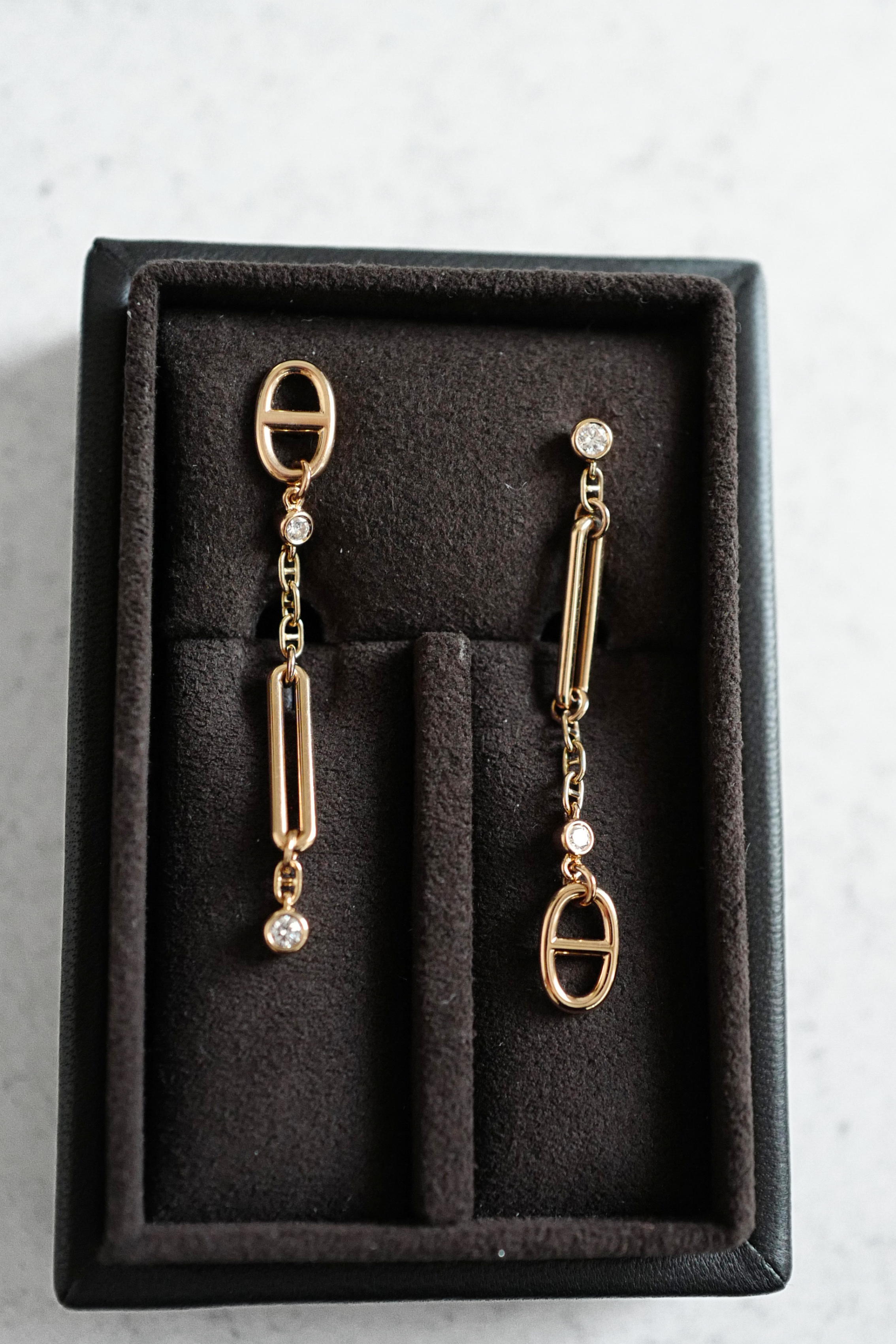 Hermès Chaîne d’Ancre Chaos Earrings Rose Gold with Diamonds