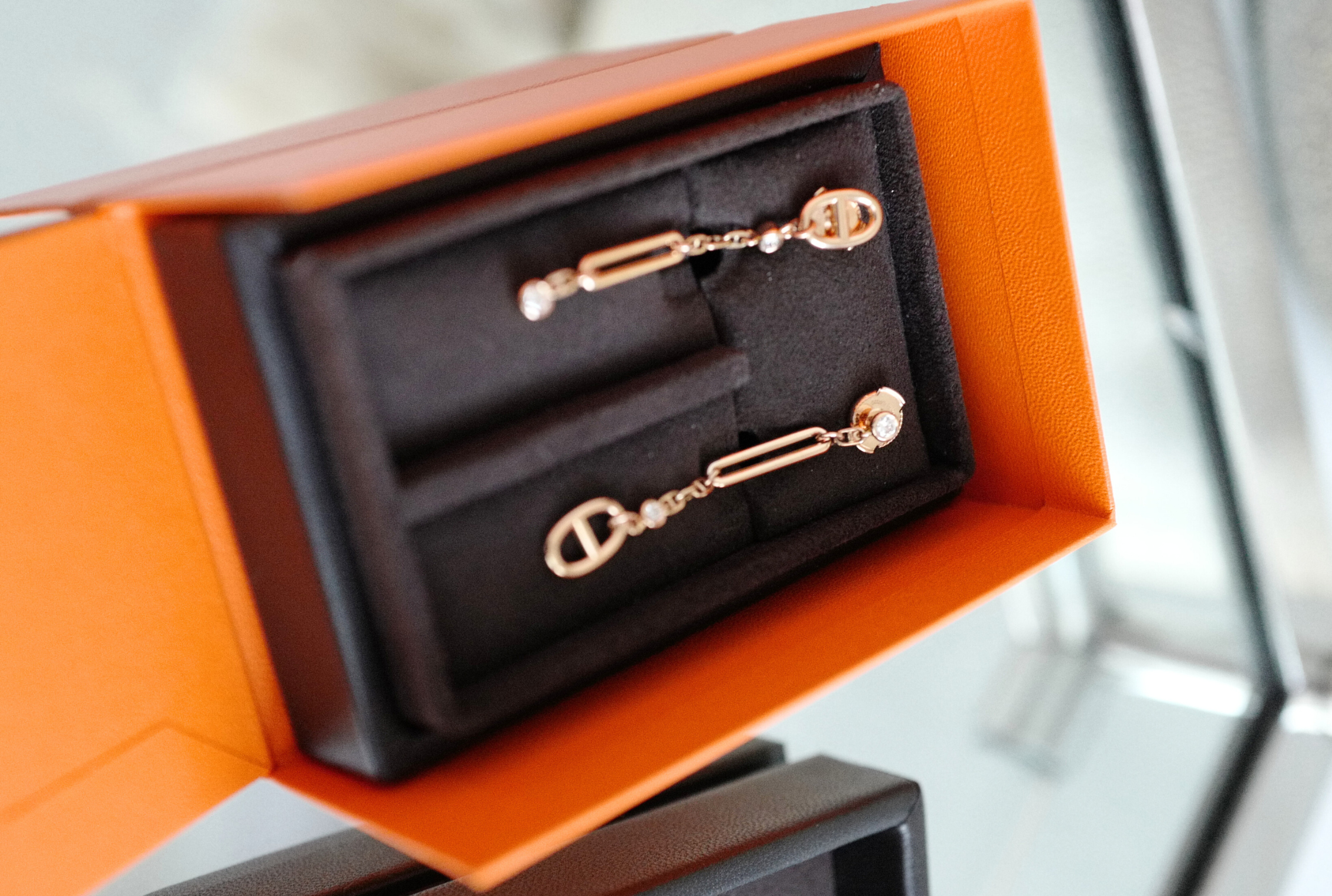 Hermès Chaîne d’Ancre Chaos Earrings Rose Gold with Diamonds