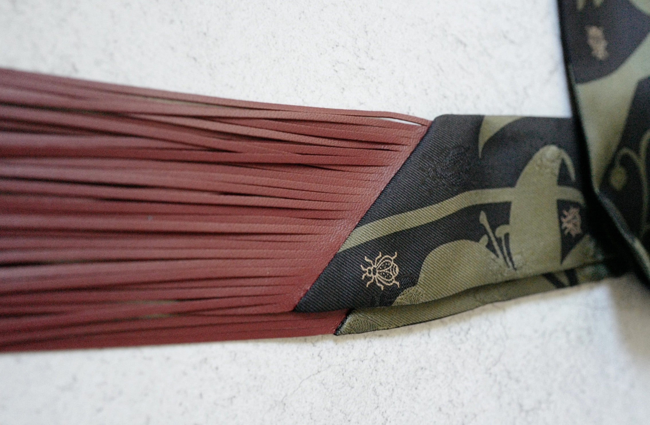 Hermès Twilly Bouquet Final Silk Noir Vert Loden with Leather Fringe