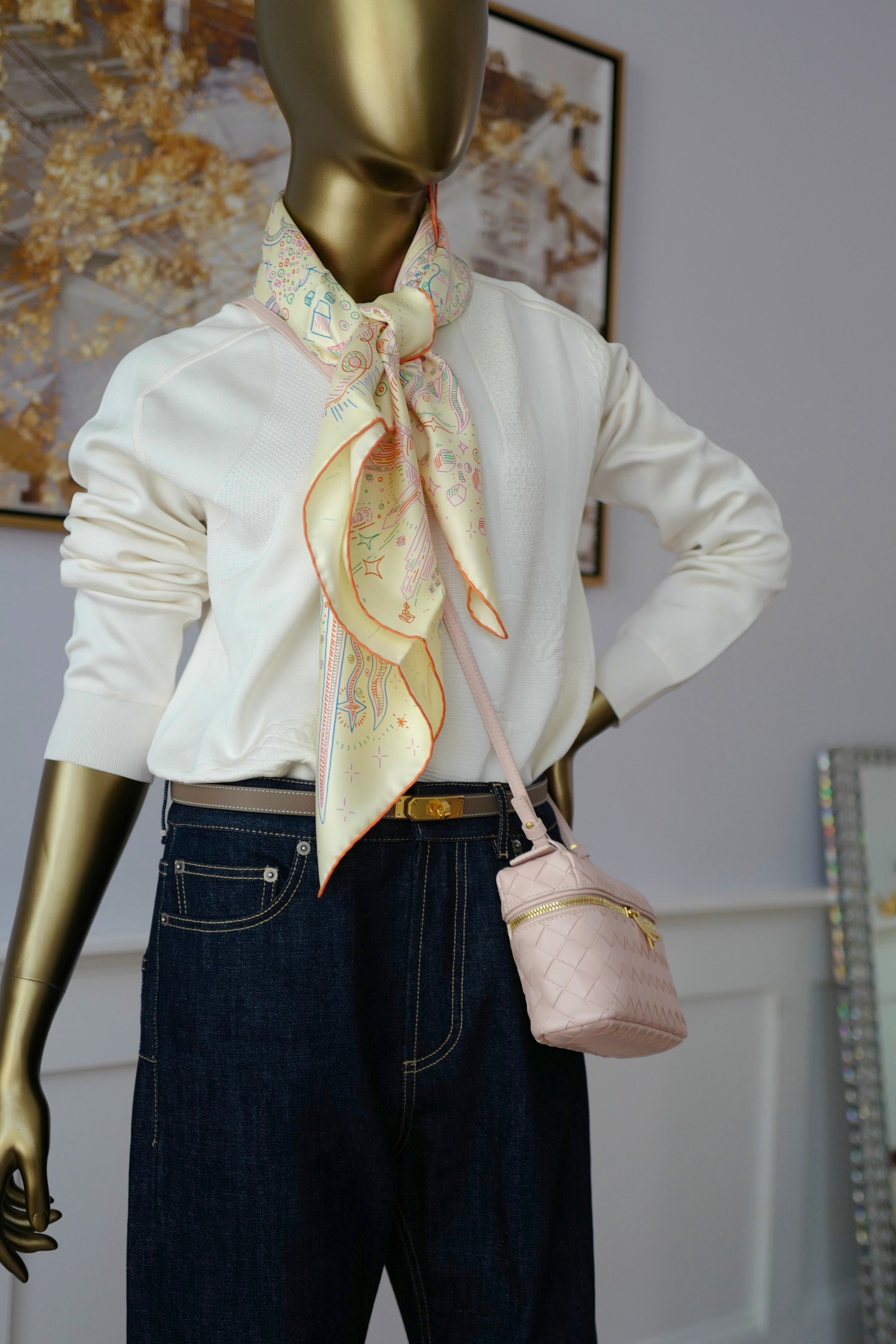 NEW Hermes Please Hold The Line Ac/Vanilla/Bleu 90 silk scarf