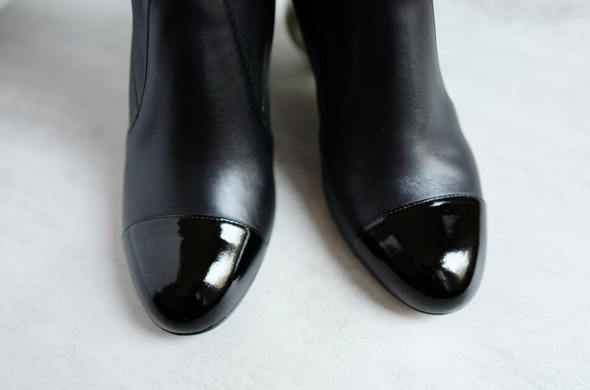 Chanel Boots Stretch Lambskin with Patent Calfskin Cap Toe Black 37.5