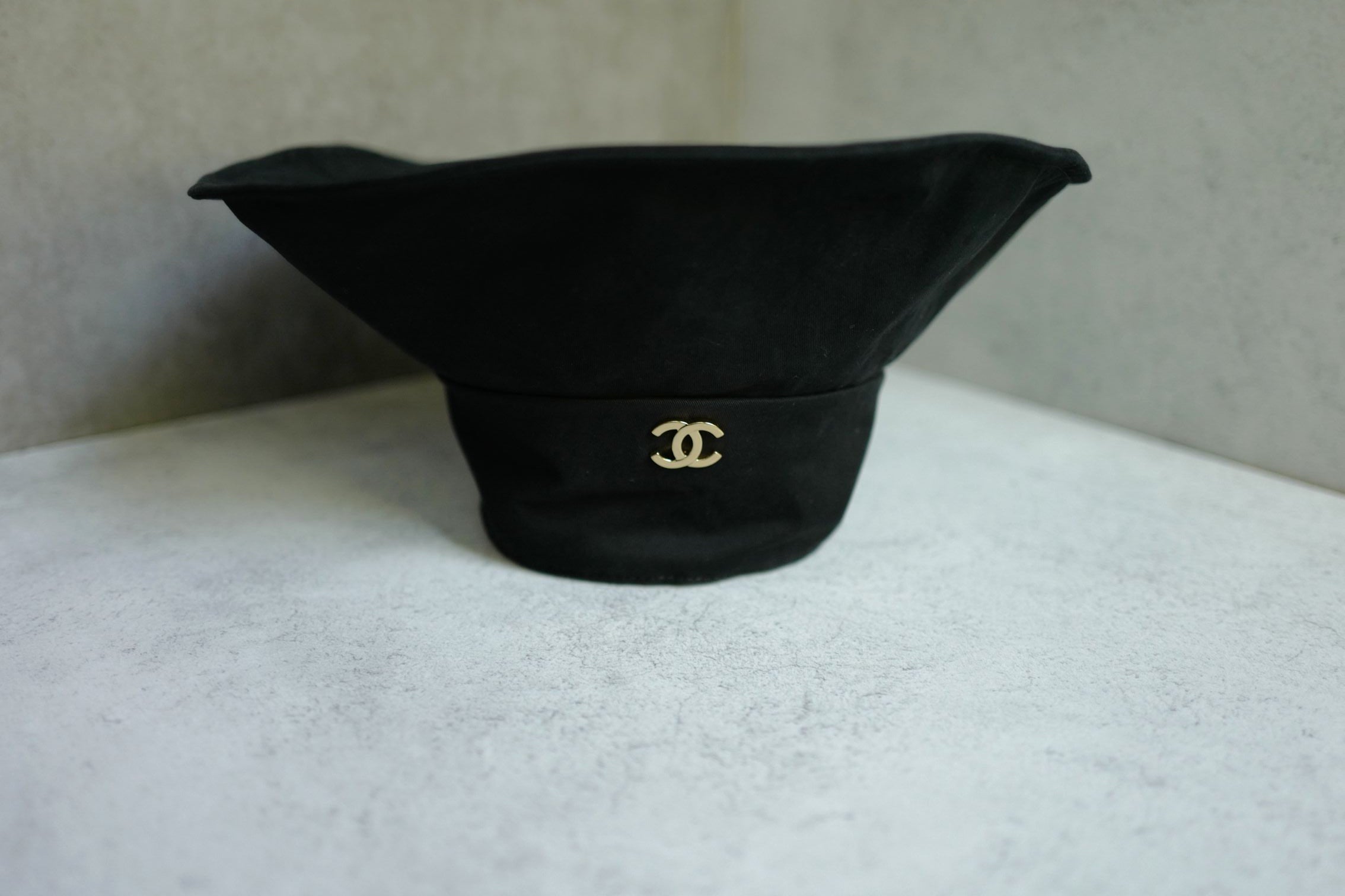 Chanel 26S Coco Beach Cloche Hat Black Cotton Metal Size S