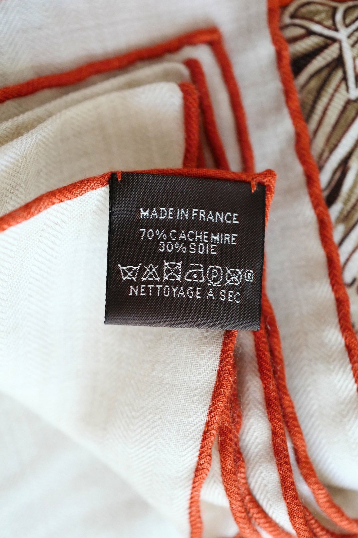 Hermès Palefroi Shawl 140 Cashmere Silk – Naturel / Orange Cuit / Cannelle