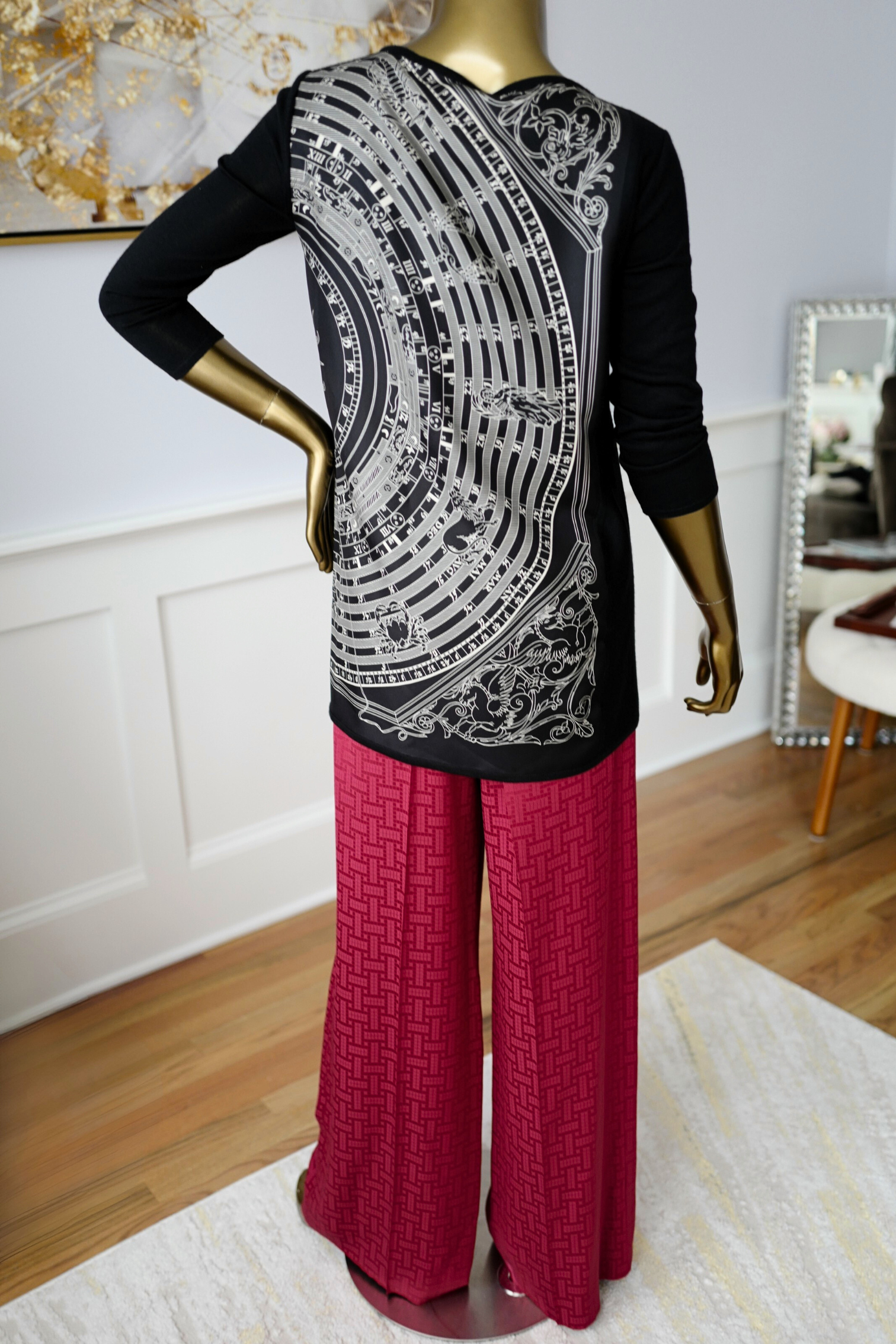 NEW Hermès "Mosaique" Wide Leg Pants Rose Framboise Size 34