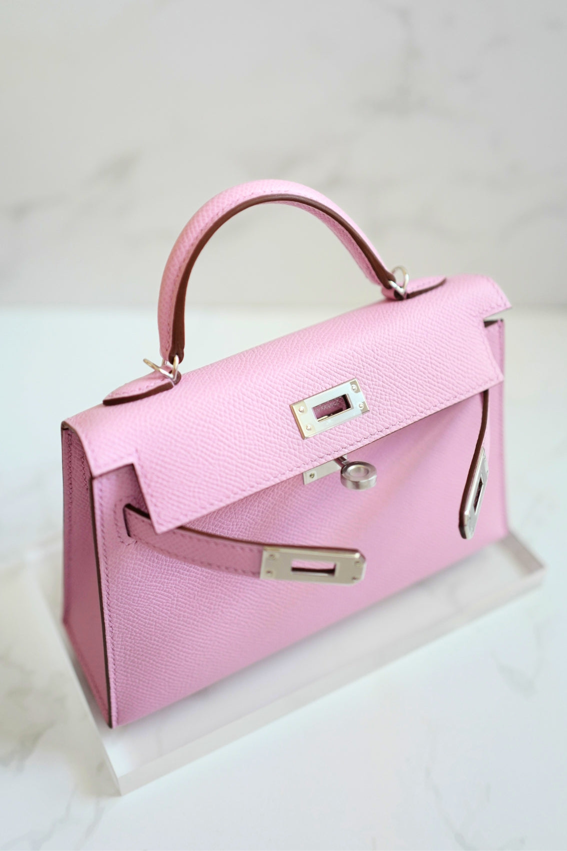 Hermès Mini Kelly Mauve Sylvestre Epsom Leather Palladium Hardware K Stamp