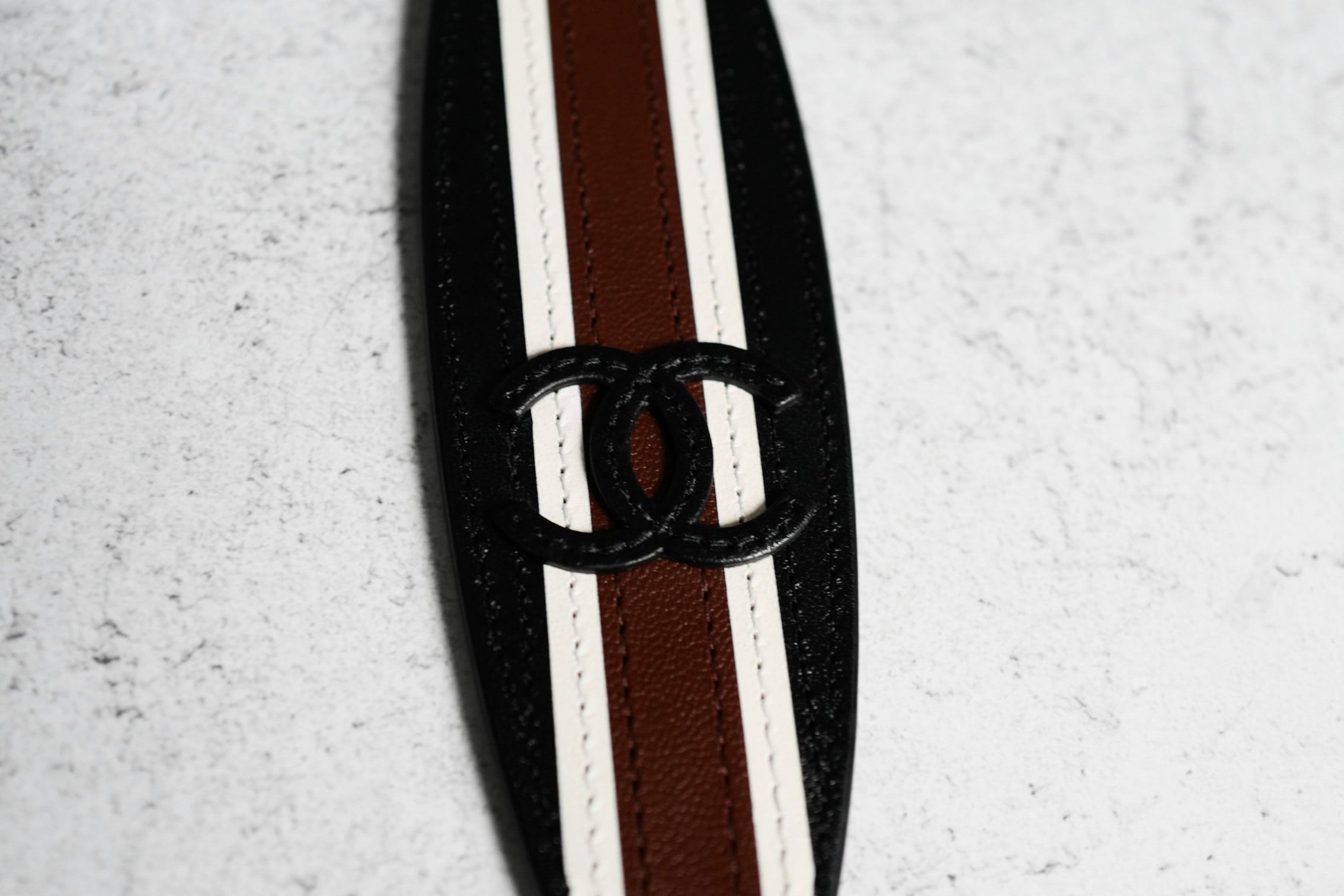 Chanel 26M Coco Beach Bag Charm Black/White/Brown Lambskin Leather