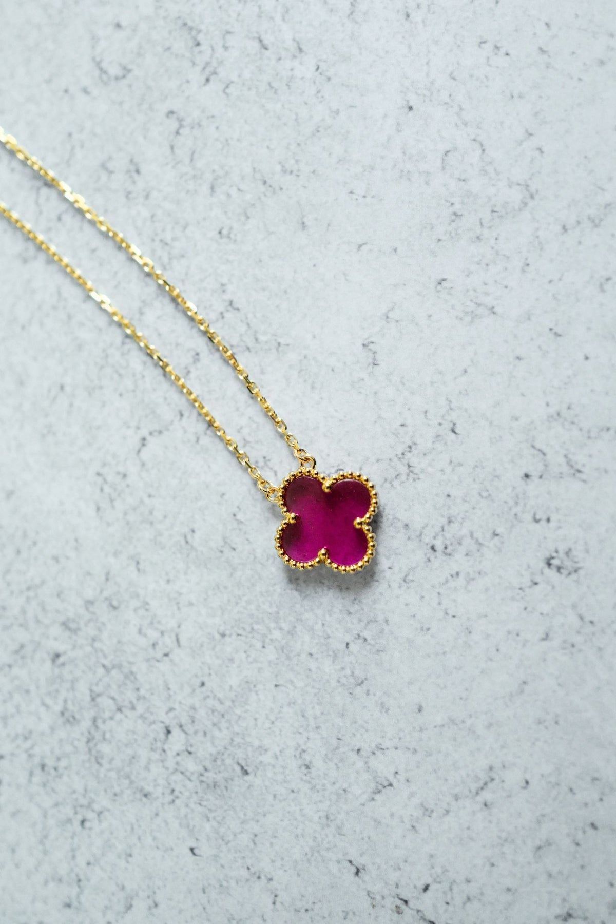 NEW Van Cleef & Arpels Vintage Alhambra Pink Pendant Necklace 18k Yellow Gold