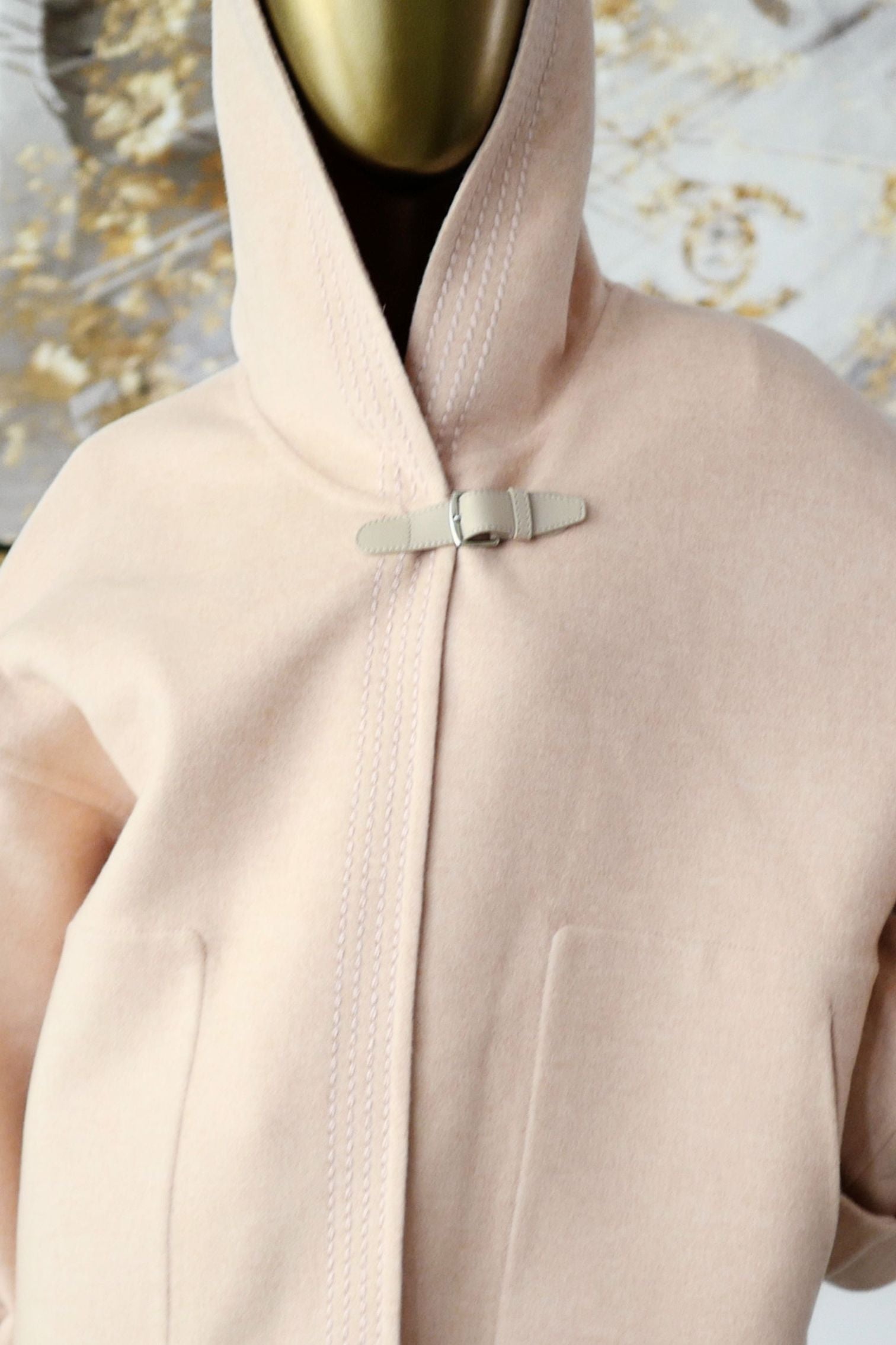 Hermès Paletot à Capuche Rose Palomino Cashmere Size 40
