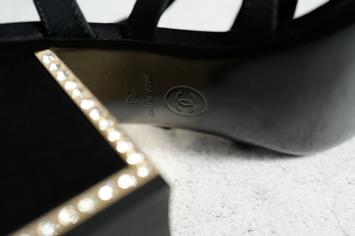 BNIB Chanel 24B Strappy Heels in Black with Crystals Rhinestone Heels size 38