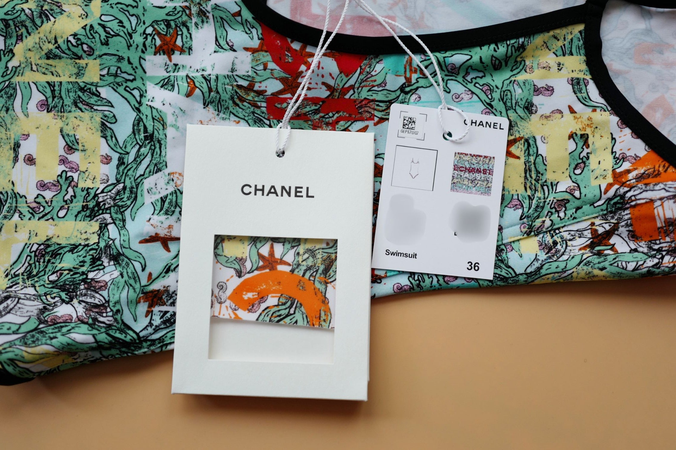 Chanel 26M Coco Beach Swimsuit Multicolor Stretch Jersey Size 36