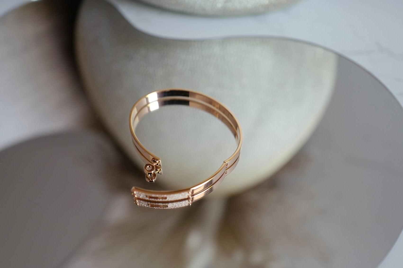 Hermès Kelly Diamond Bangle Bracelet 18K Rose Gold 0.36ct Size SH