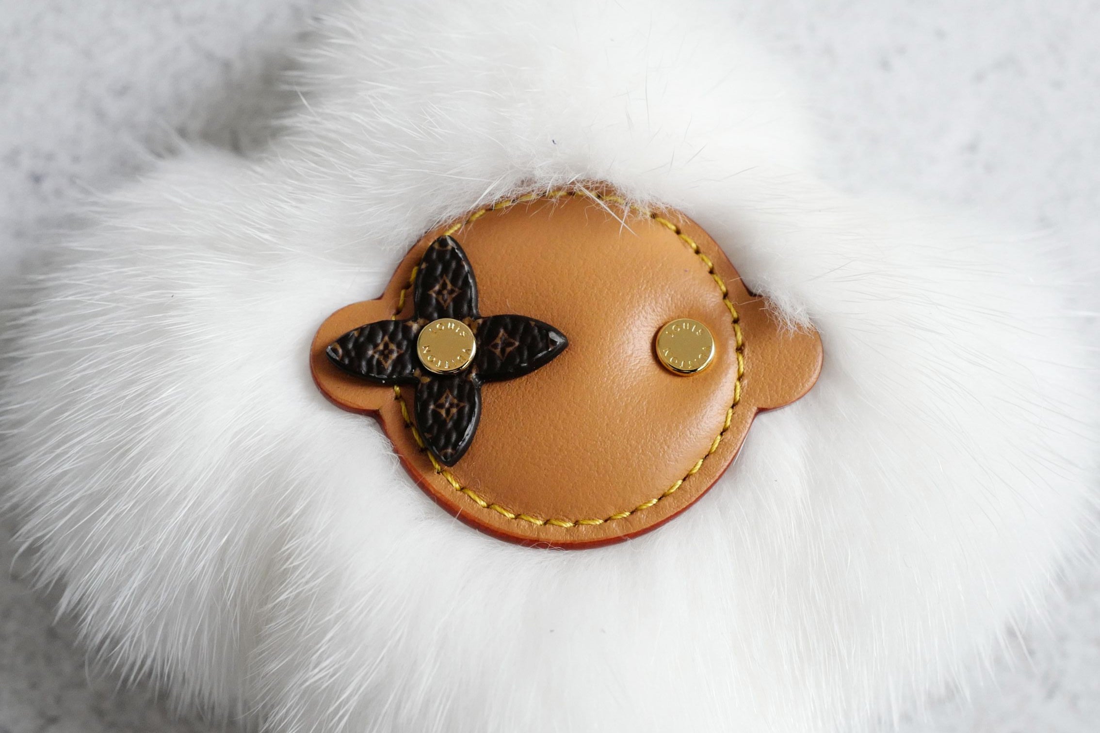 Louis Vuitton Vivienne Fur Key Holder White Mink Fur Leather Gold Hardware