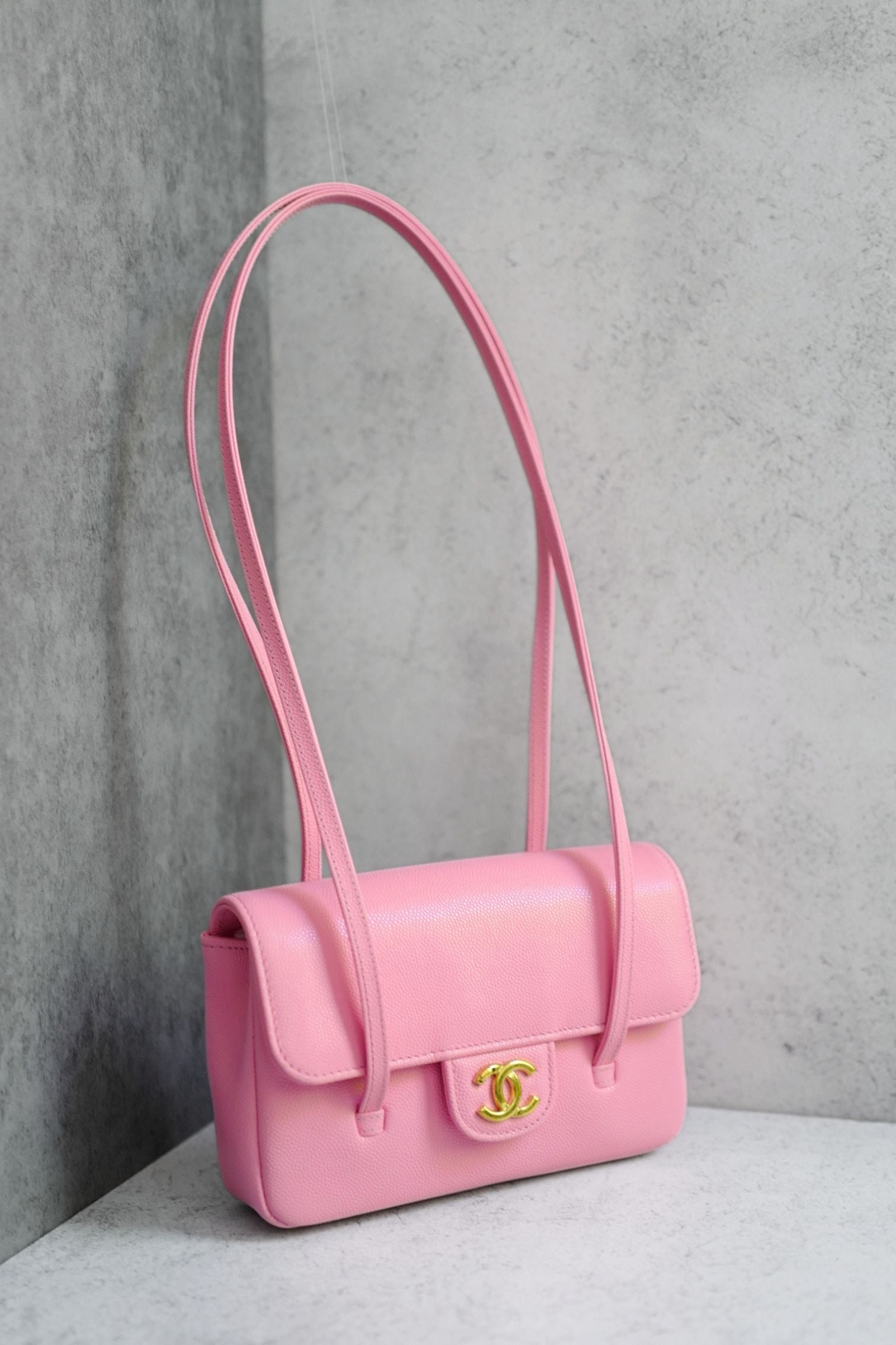 Chanel 26s Preppy Coco 17 Pink Grained Shiny Calfskin Gold Hardware
