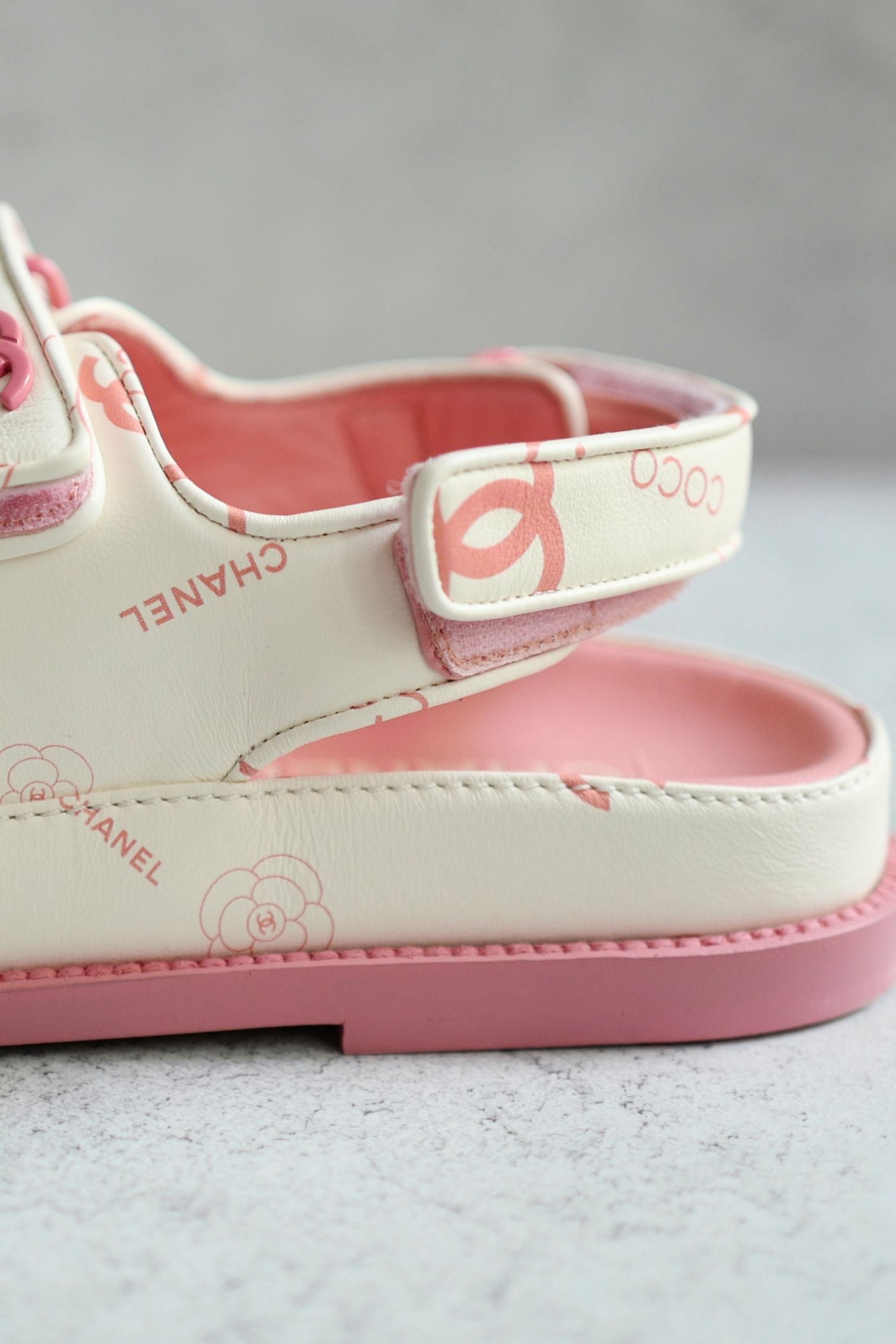 BNIB Chanel Dad Sandal 23A Monogram CC Logo In White/Pink Pink CC Logo Socks