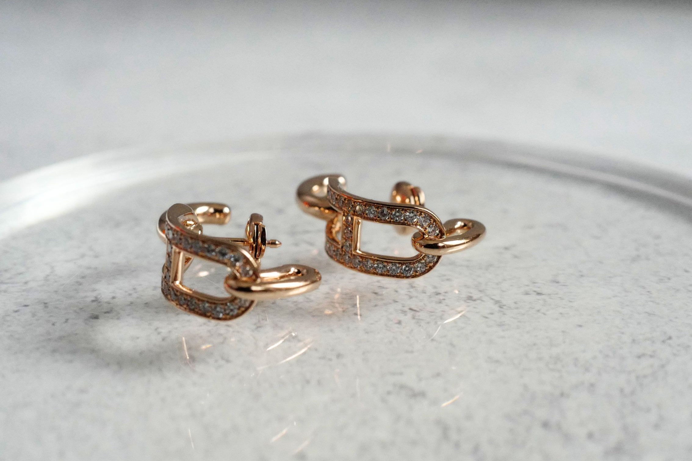 Hermès Adage Earrings 18K Rose Gold 62 Diamond Pavé