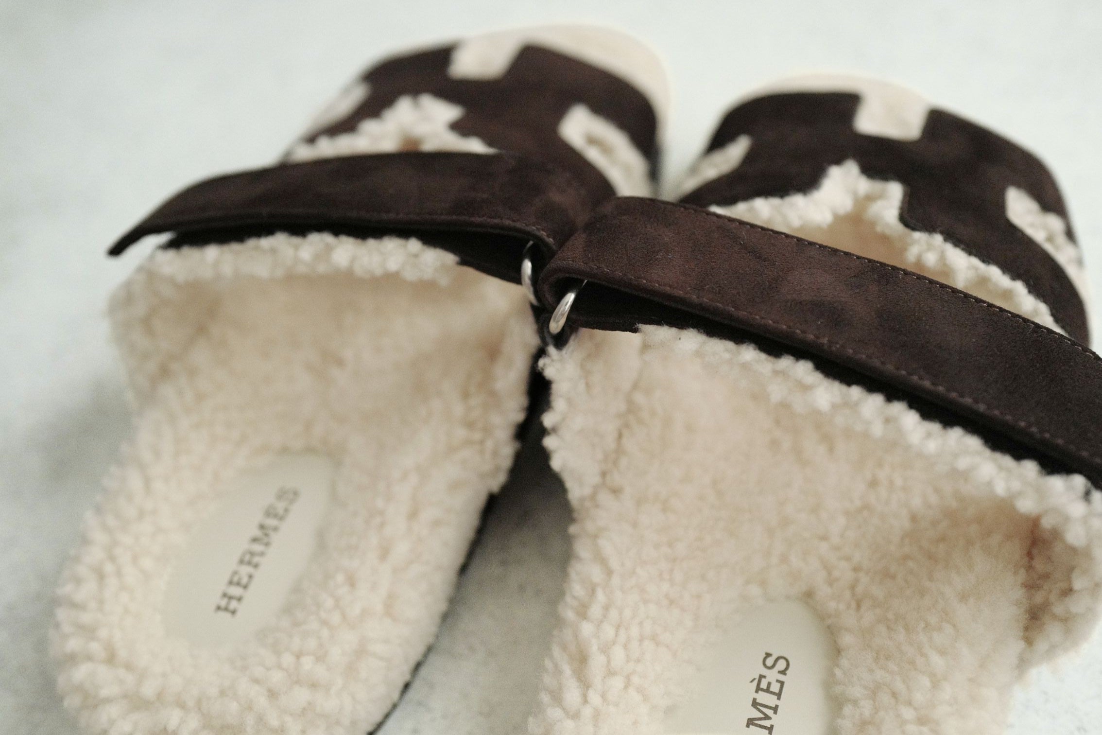 BNIB HERMÈS Chypre Sandals Goat Skin Suede Marron Ébène/Écru Size 38