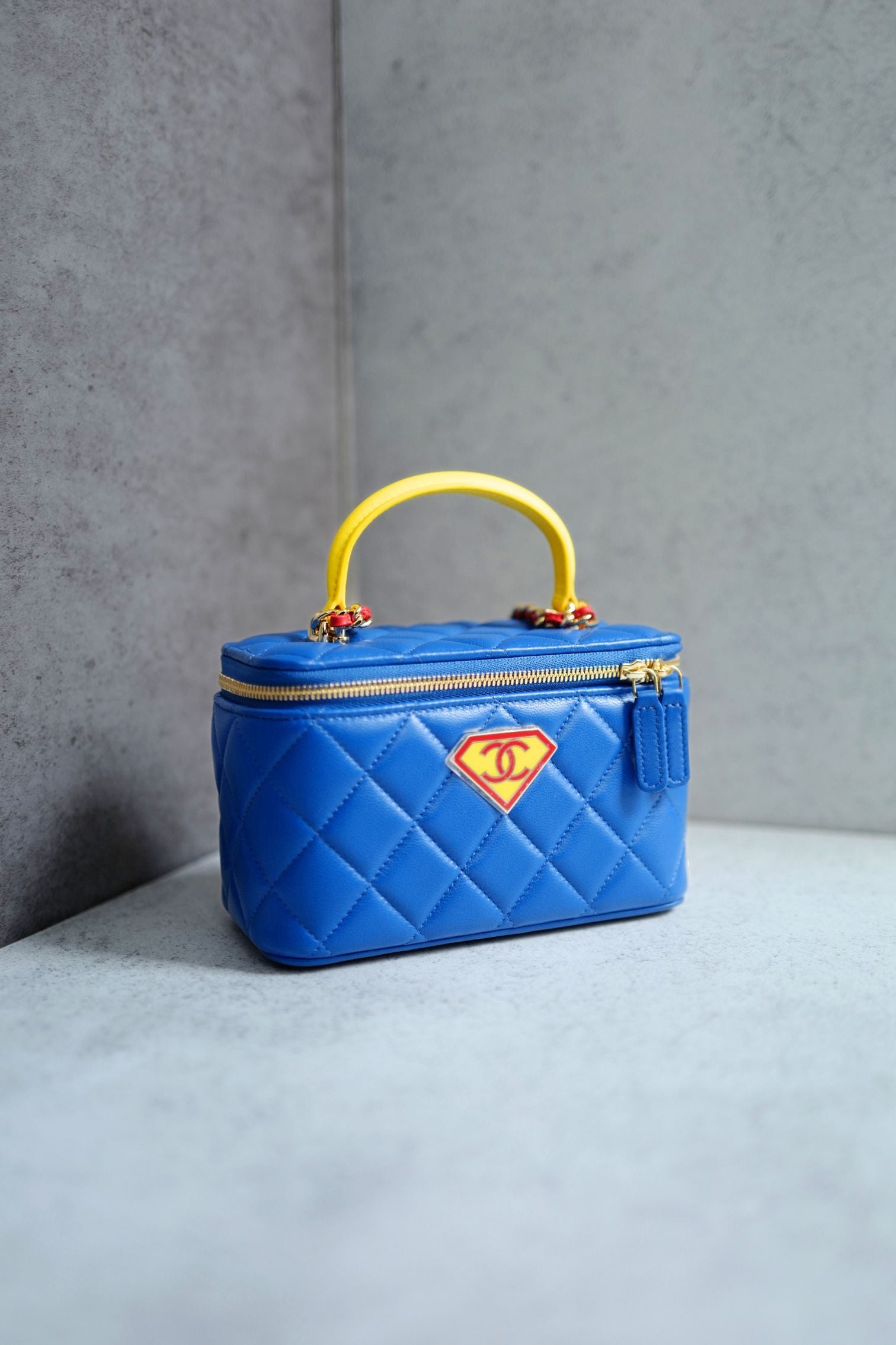 Chanel 26A Long Vanity Superman With Chain Lambskin Blue/Yellow/Red Gold HW