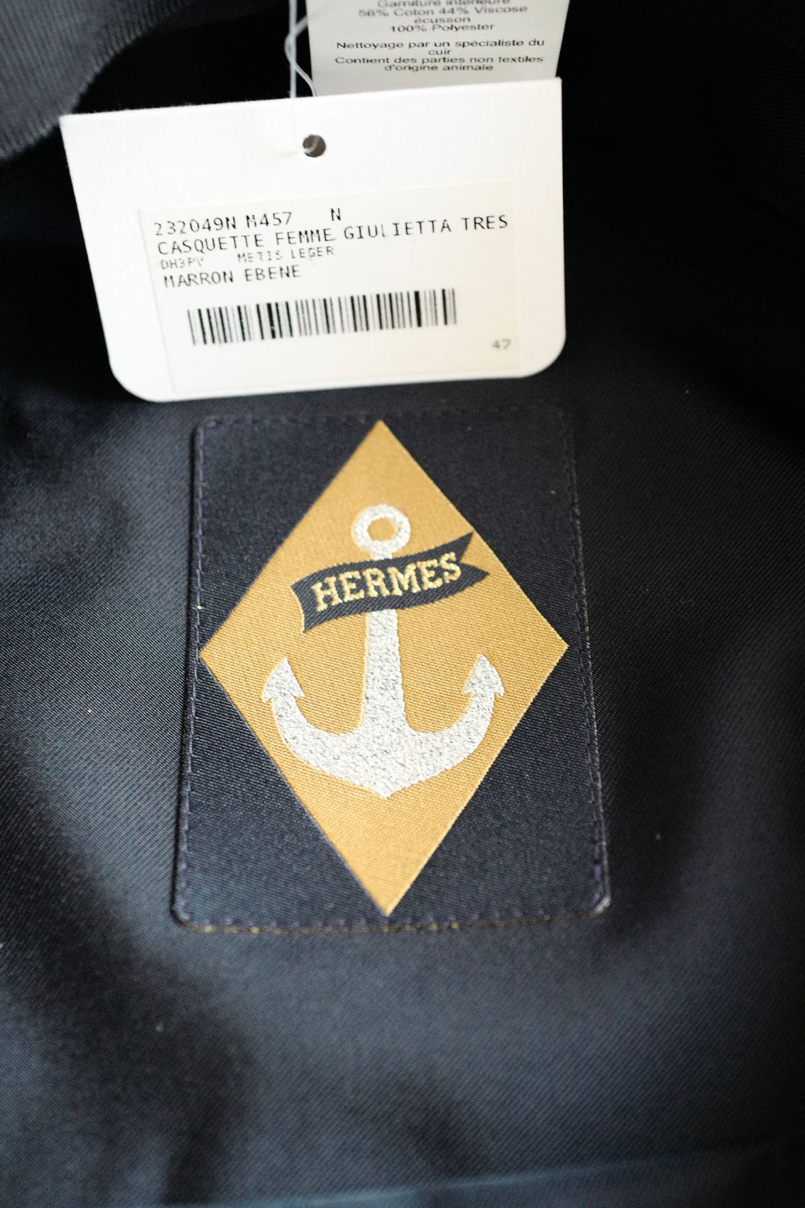 NEW Hermes Casquette Femme Giulietta in Marron Ebene Size 57 Hat $1600 Retail