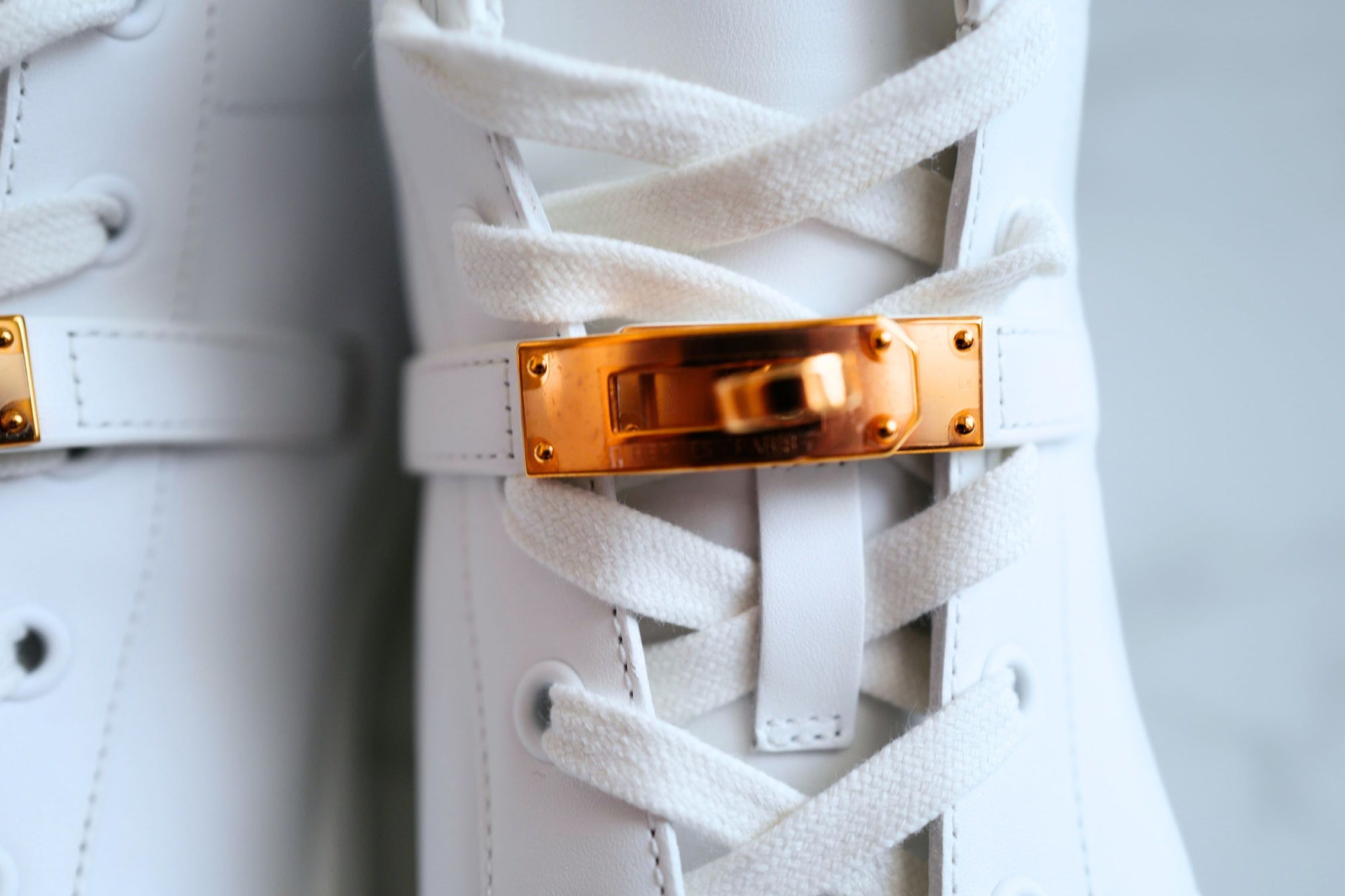 Hermès Daydream Sneaker White Leather Rose Gold Kelly Buckle Size 39.5