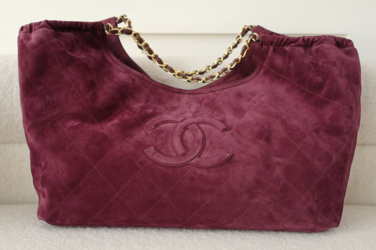 NEW Chanel 26B Large Tote Bordeaux Burgundy Suede Calfskin Gold Hardware