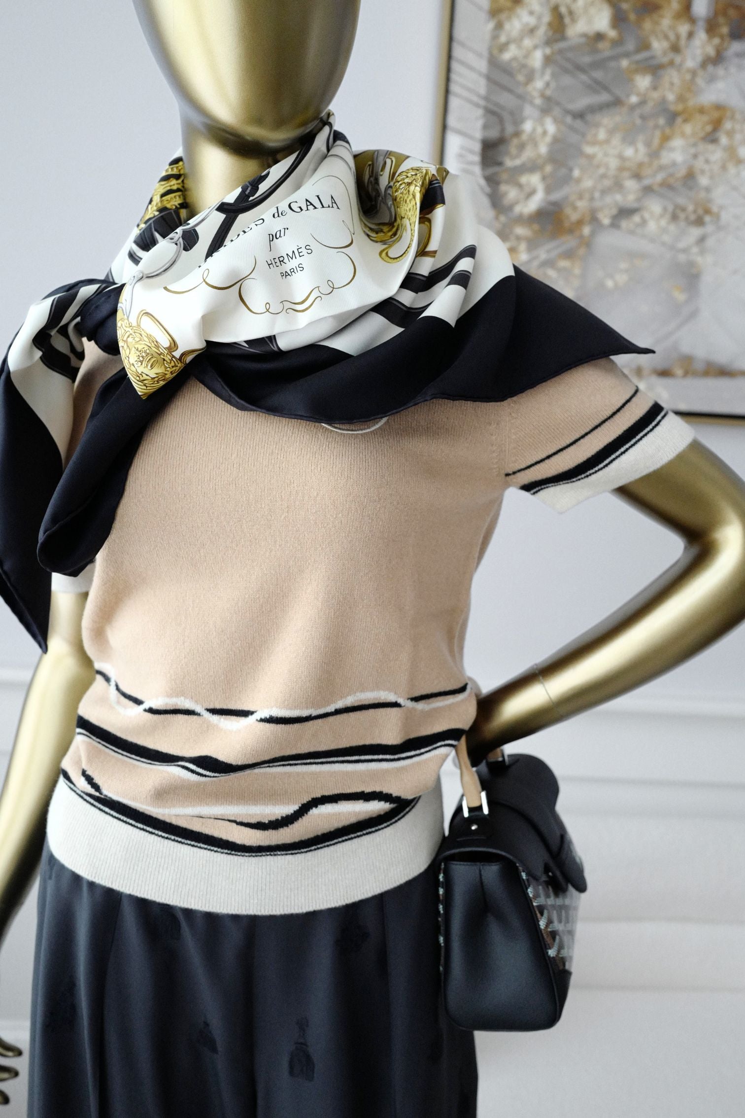 Hermès Scarf Brides de Gala Forever Noir / Crème / Gold 100% Silk 90