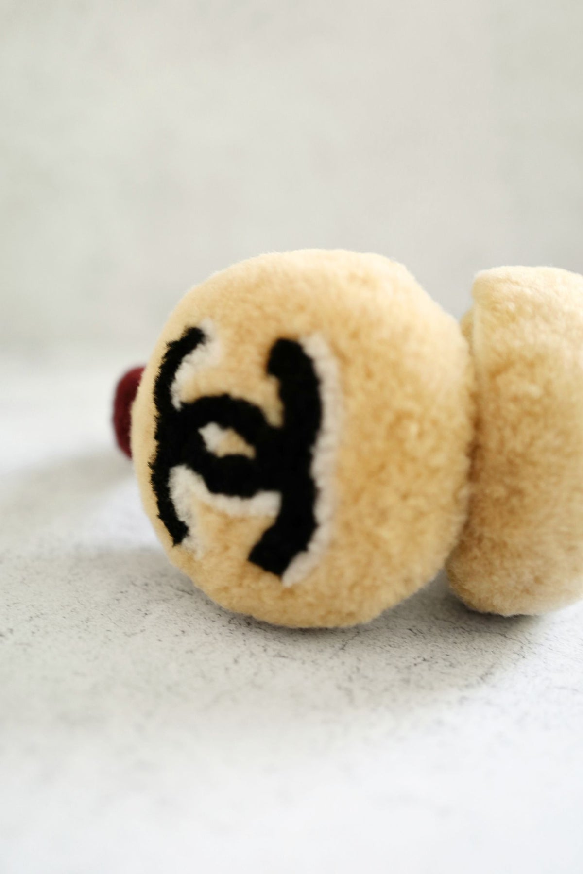 NEW Chanel 26N Coco Neige Earmuffs CC Logo Lamb Shearling in Beige and Burgundy