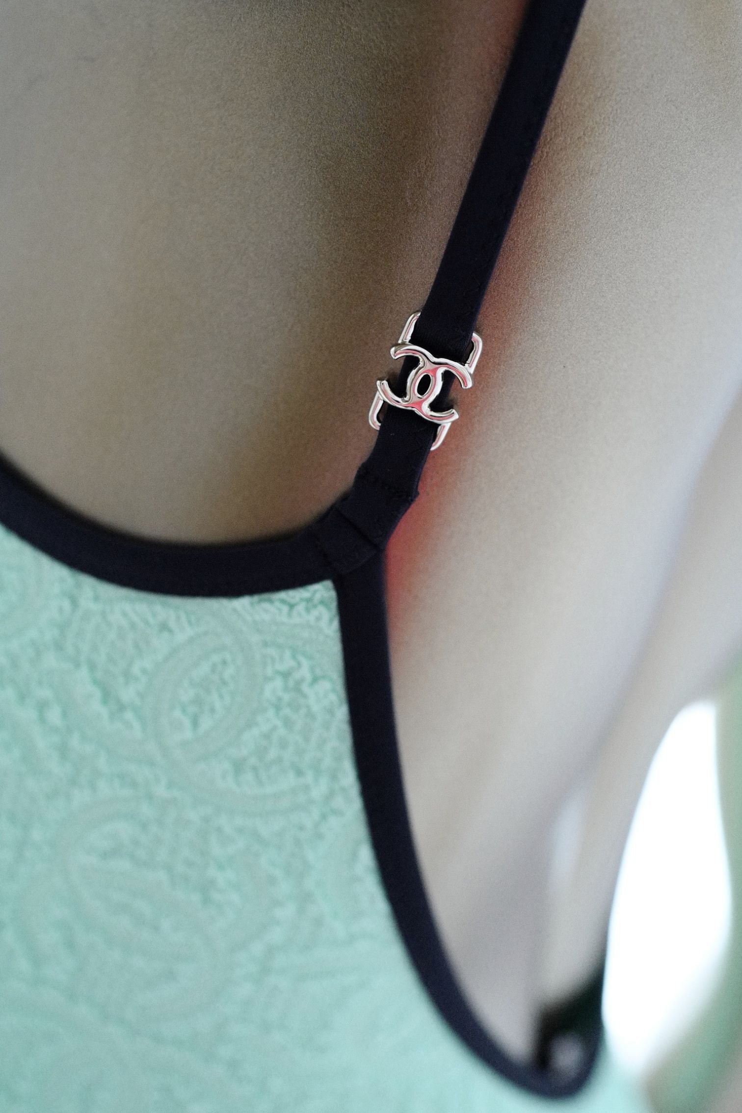 Chanel 26M Coco Beach Swimsuit Vert Stretch Jersey Size 36
