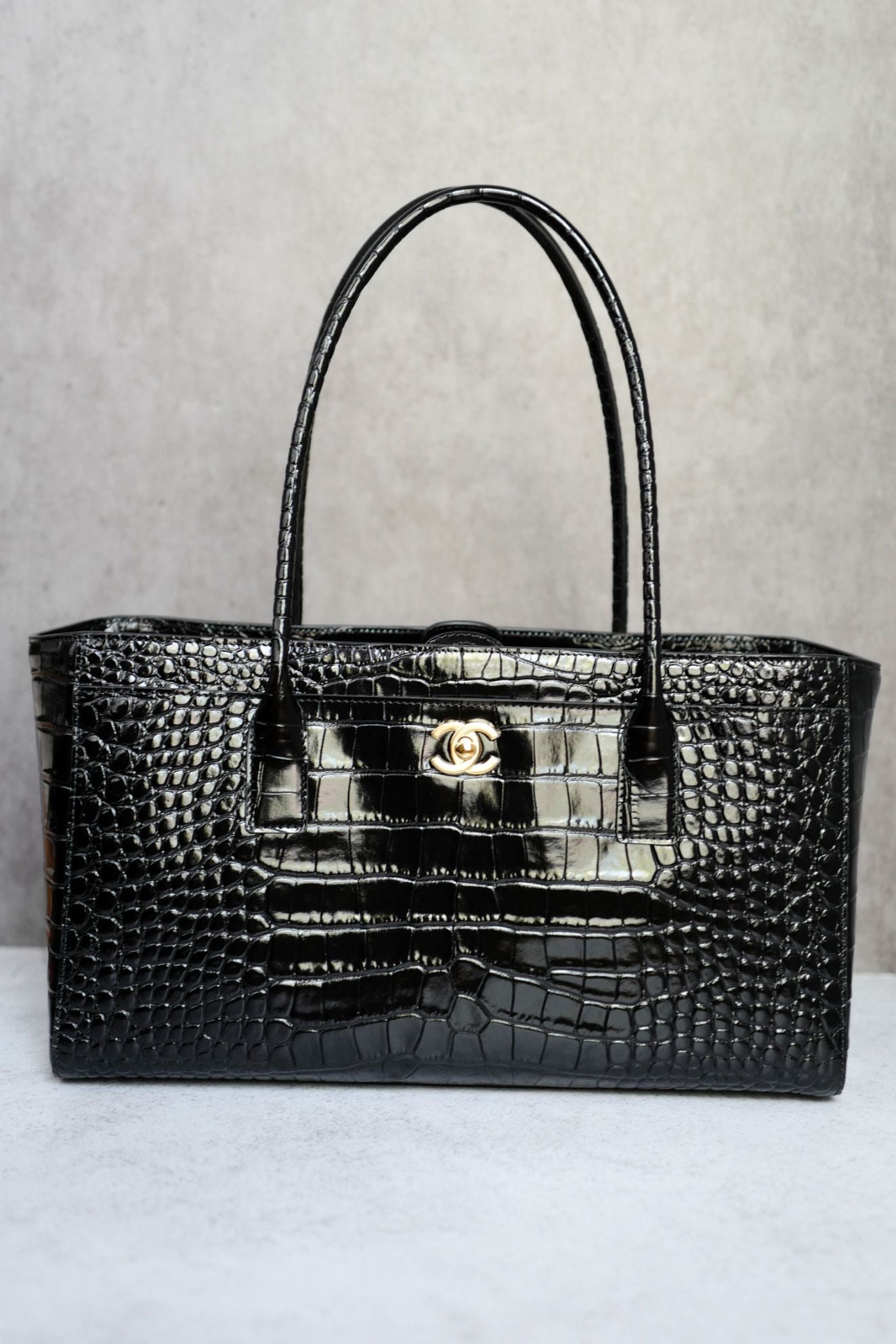 Chanel 26s Matthieu Blazy Small Shopping Bag Black Crocodile Embossed Calfskin Gold Hardware