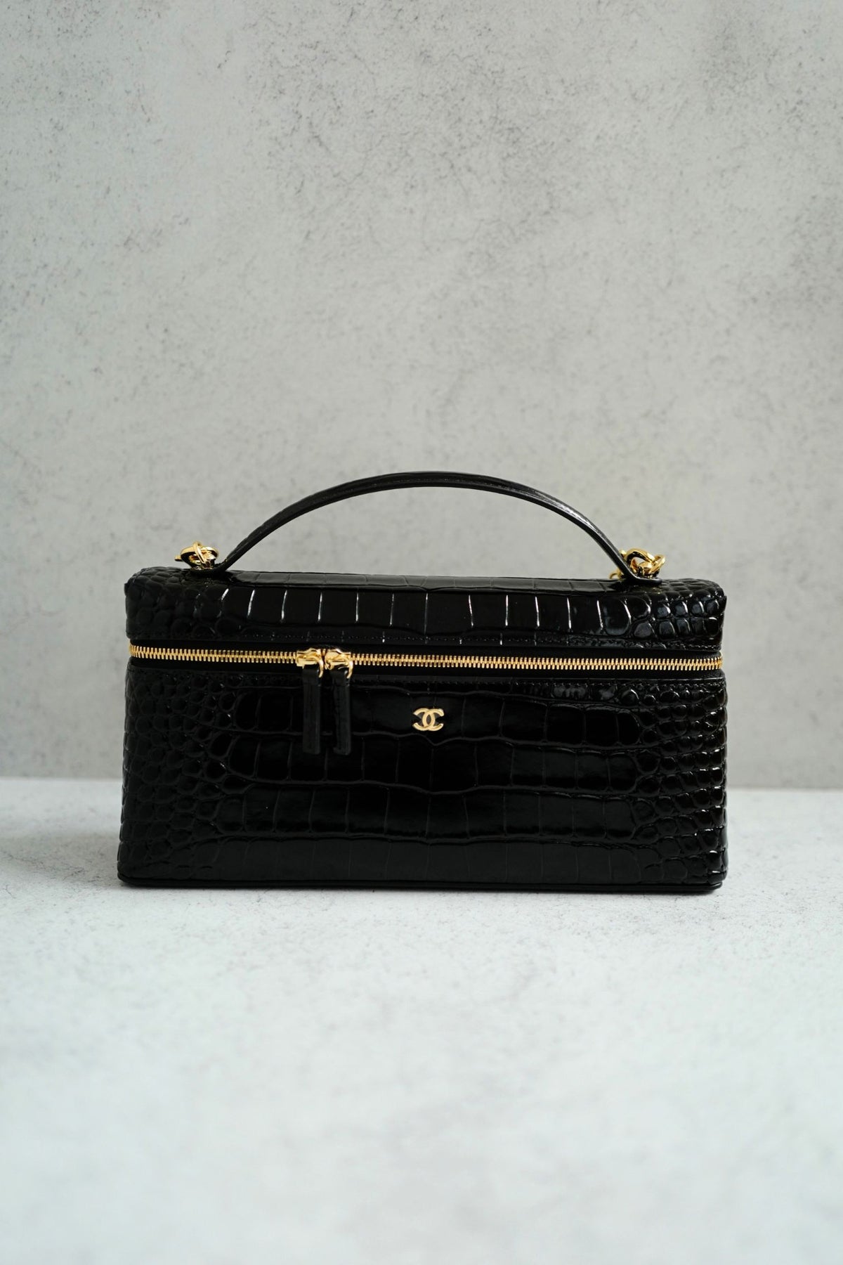 Chanel 26K Matthieu Blazy's Vanity with Chain Croc Embossed Black Calfskin Leather GHW
