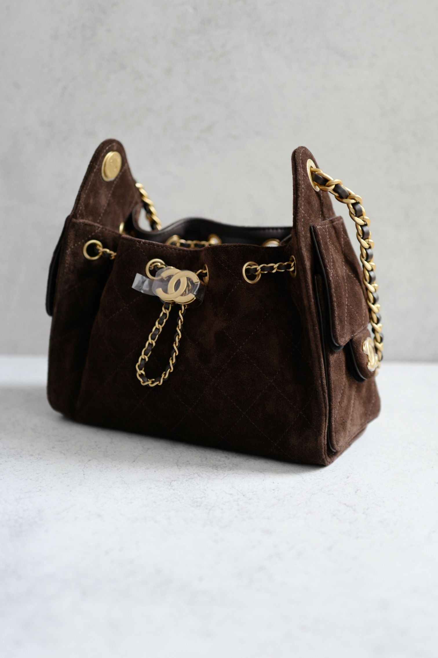 Chanel 26C Mini Hobo Dark Brown Suede Calfskin Gold Hardware